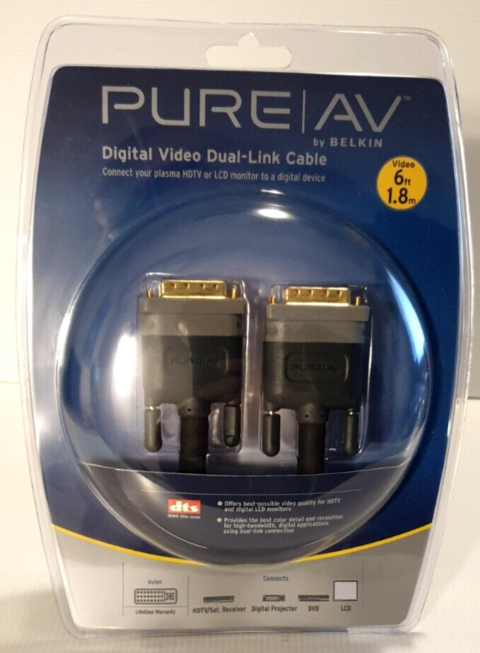 PURE AV BY BELKIN Digital Video Dual-Link Cable 6' or 1.8m **BRAND NEW SEALED***
