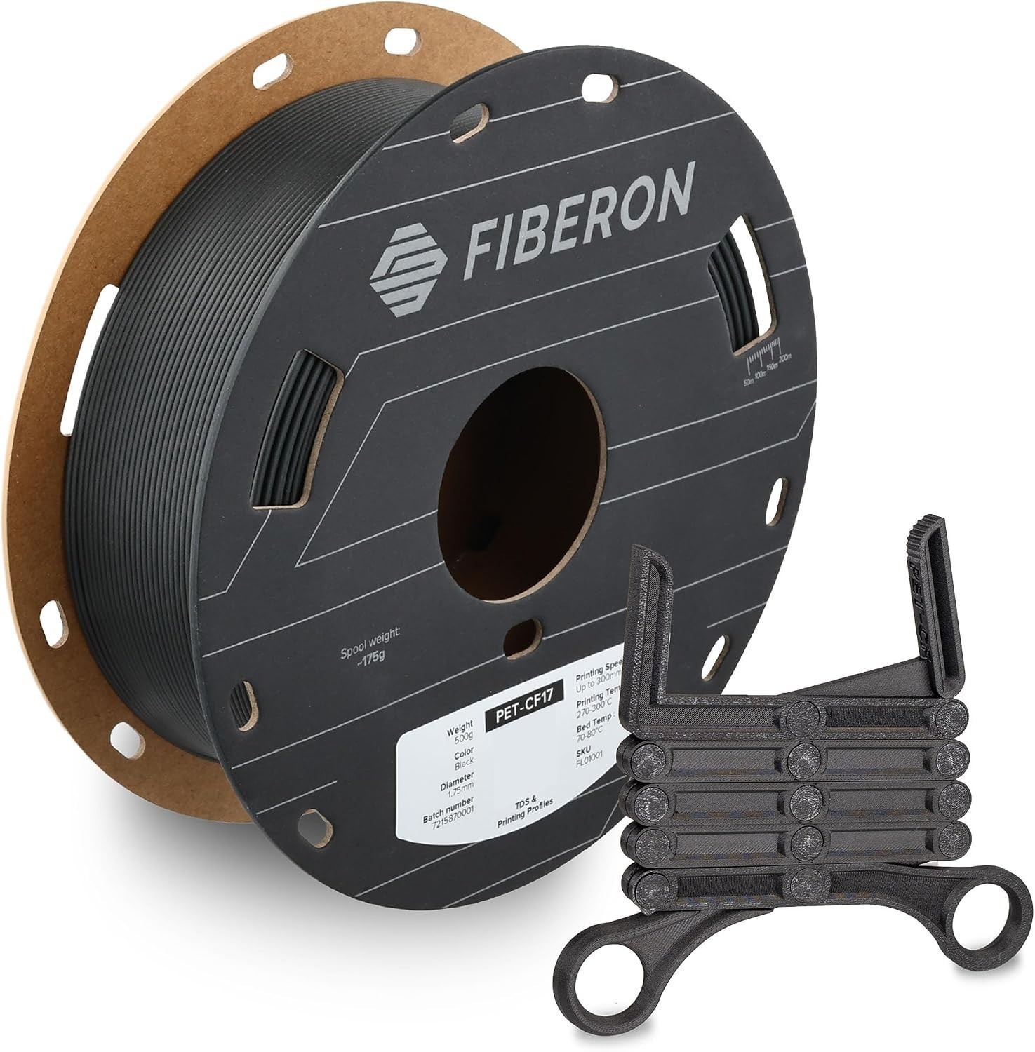Fiberon PET-CF17 Carbon Fiber PET Filament (Black, 1.75mm, 0.5kg)
