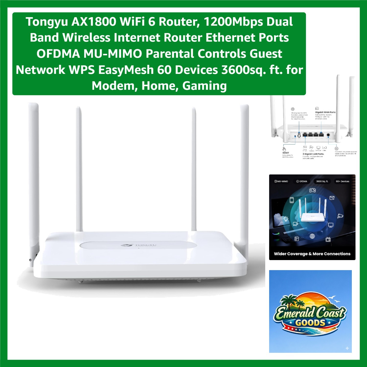 WiFi 6 AX1800 Router – 1200Mbps Dual Band with Parental Controls & Guest Network
