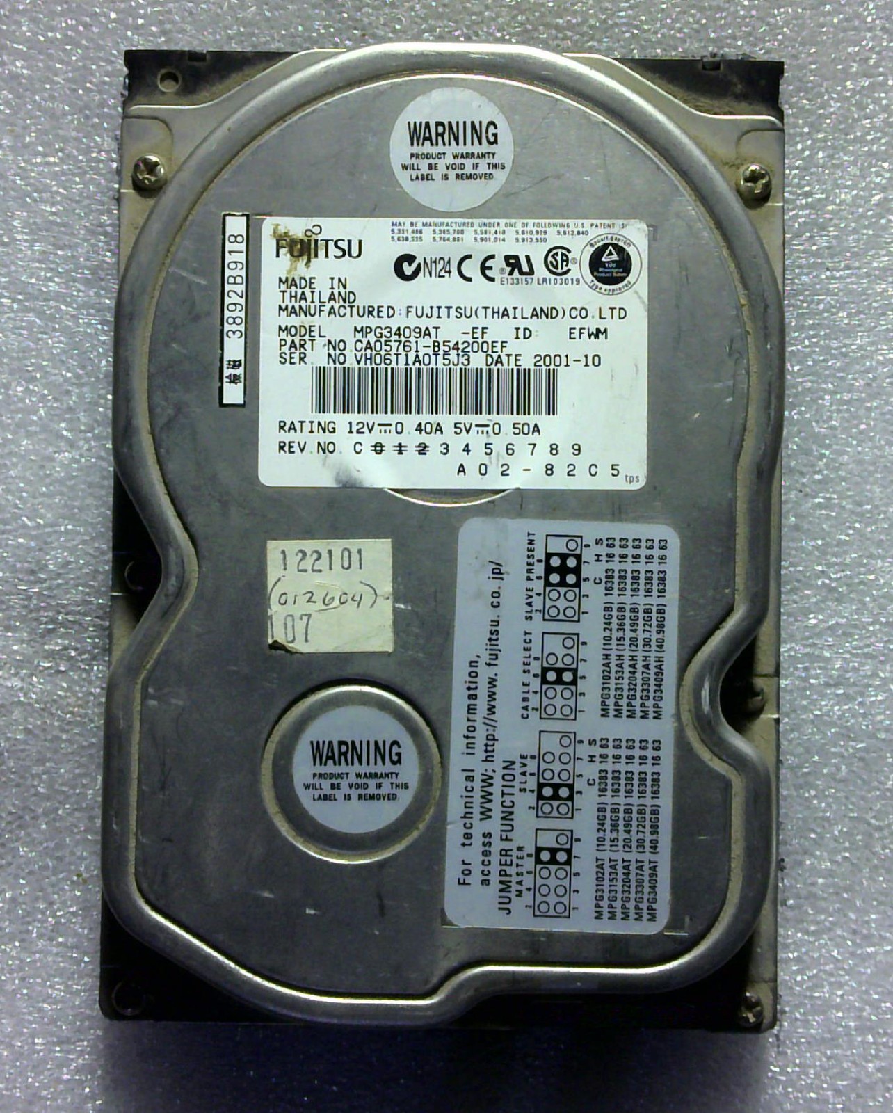 Fujitsu - MPG3409AT - 40GB - CA05761-B54200EF - SN: VH06T1A0T5J3