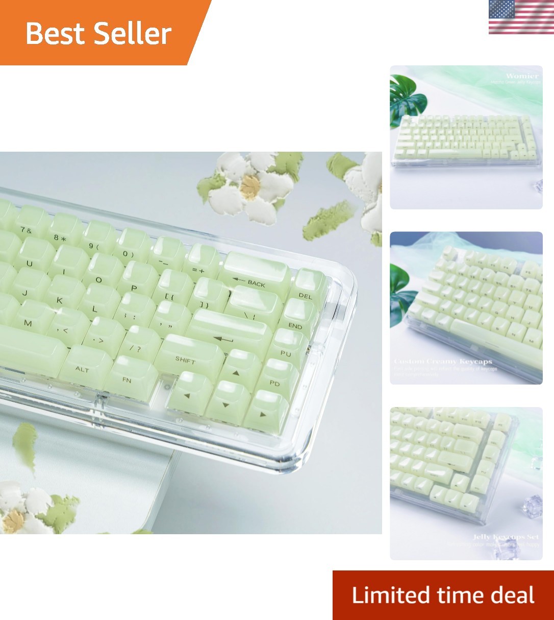 Womier Green Keycaps Jelly,Ceramic Keycaps Style,Clear Creamy Keyboard Caps