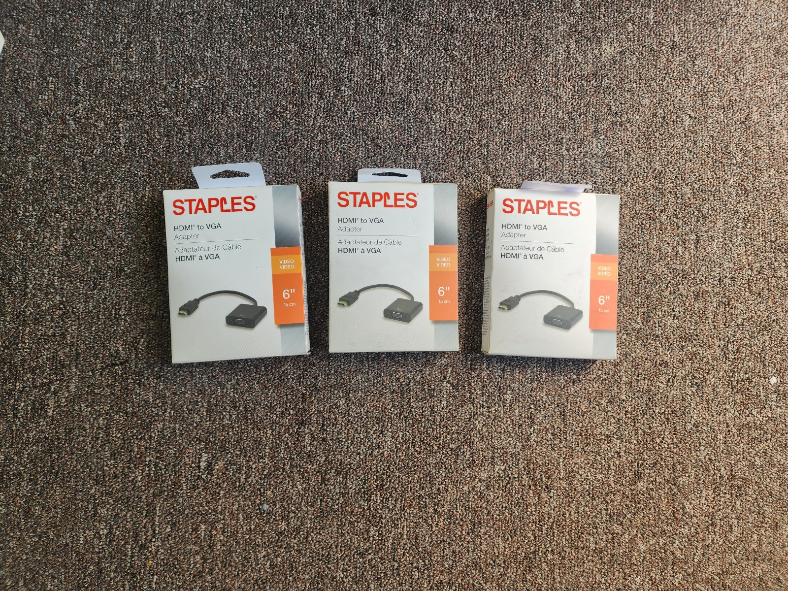 LOT OF 3 Staples HDMI to VGA Adapter Video 6" 15 cm NEW in Box Factory Sealed