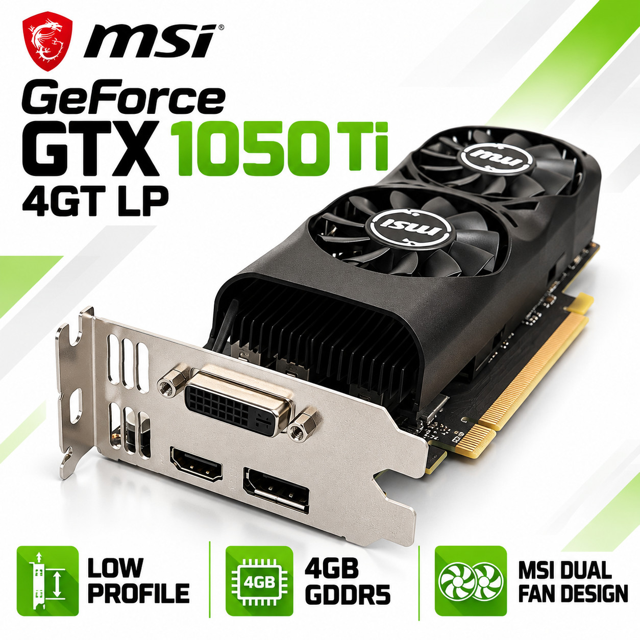 MSI GeForce GTX 1050 Ti 4GT LP 4GB GDDR5 Low Profile Graphics Card HDMI DP DVI
