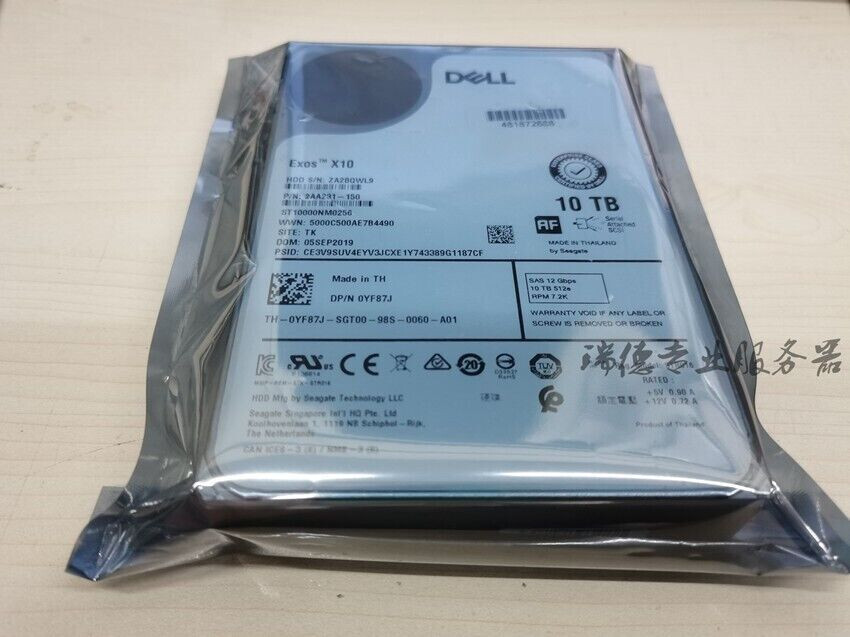 YF87J DELL 10TB 7.2k 12Gb/s NL SAS 3.5in 512e HDD 0YF87J ST10000NM0256