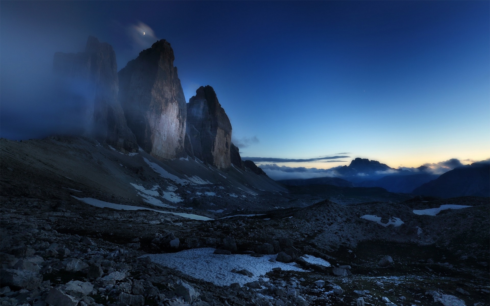 Landscape nature blue mountains moon mist dolomites Custom Gaming Mat Desk