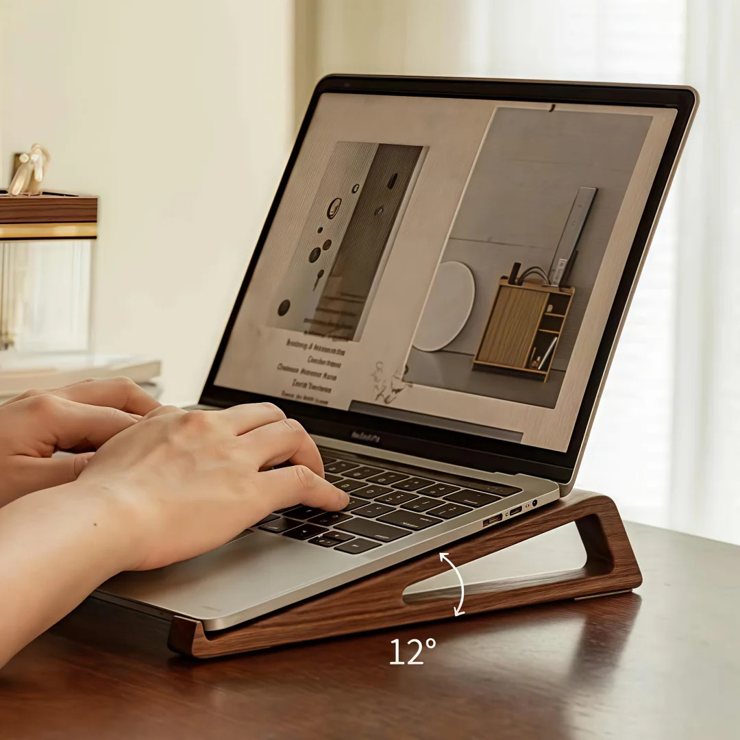 2 Pcs Portable Foldable Wooden Laptop Stand-Ergonomic 12 Adjustable Angle, C