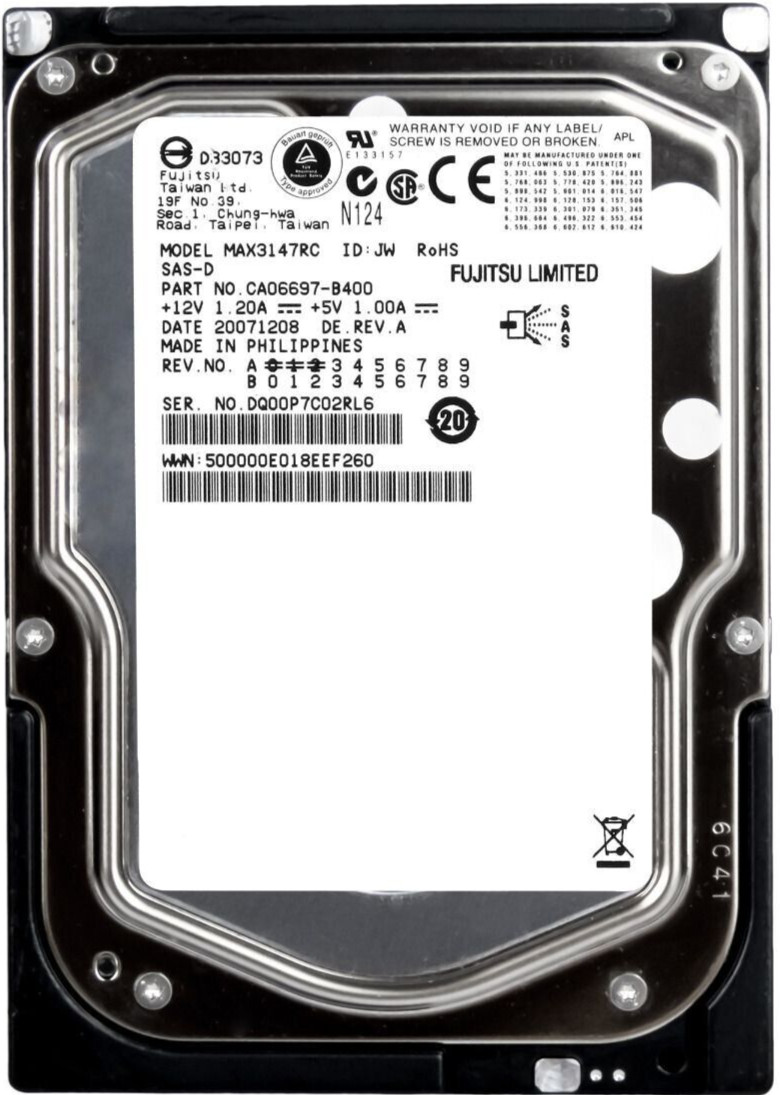 HARD DRIVE FUJITSU MAX3147RC 146GB 15000RPM 16MB CACHE SAS 3Gbps 3.5'' inch
