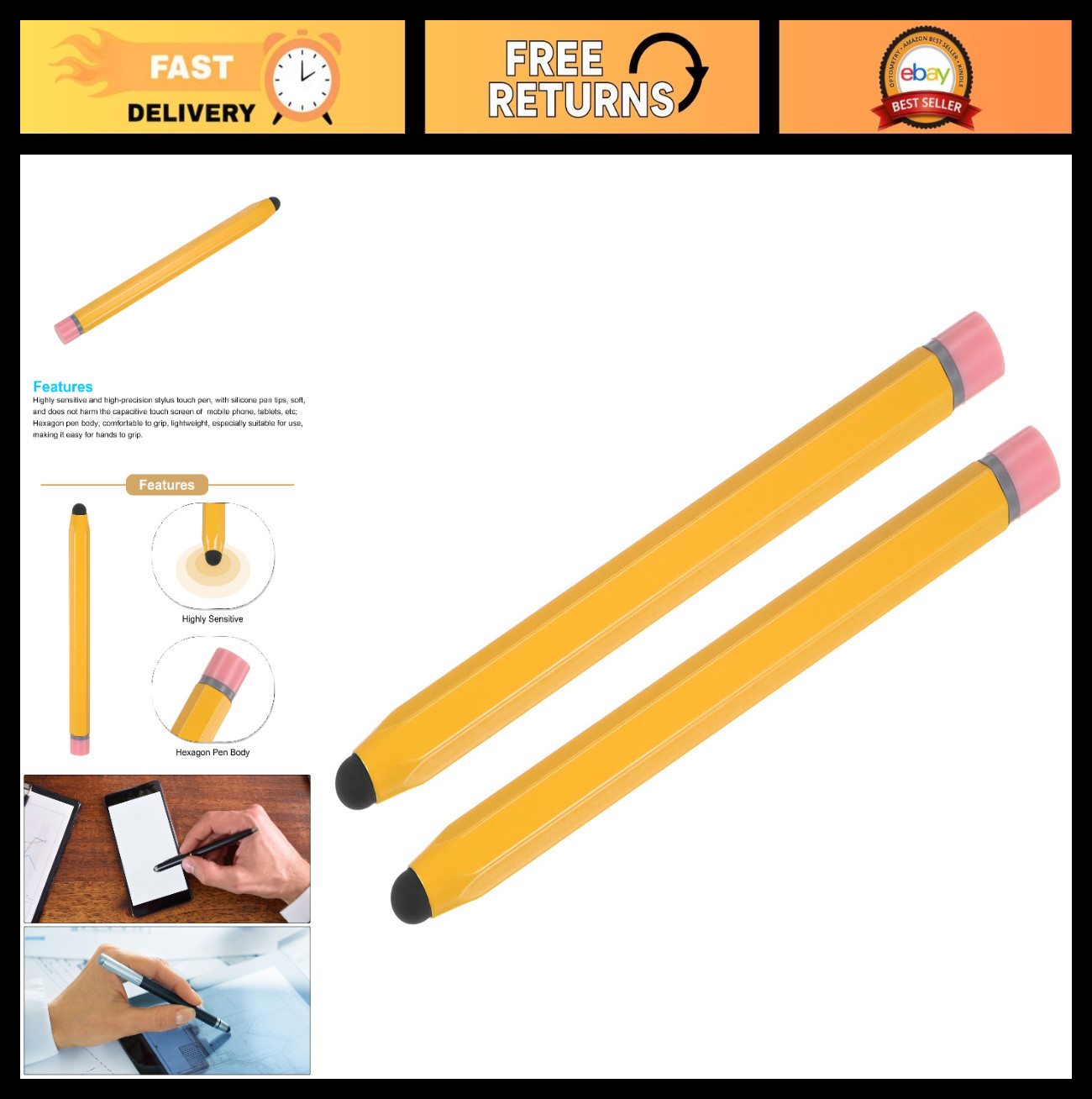 2pcs Universal Capacitive Stylus Pens for Touch Screens - Hexagon Crayon Design,