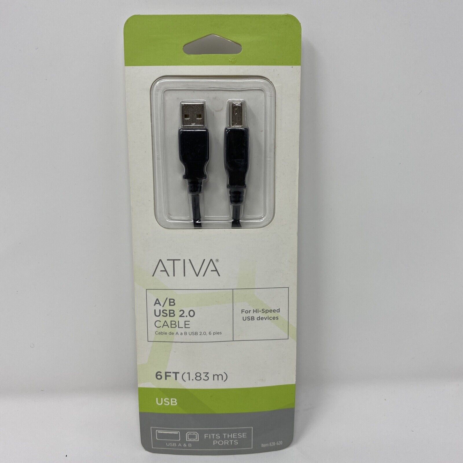 ATIVA USB A / B 2.0 Printer Cable 6ft Black NEW