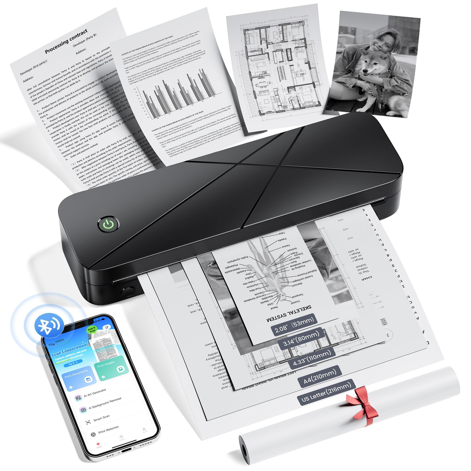 TATTMUSE A282M Inkless Thermal Portable Printer for Travel, 8.5 small, black