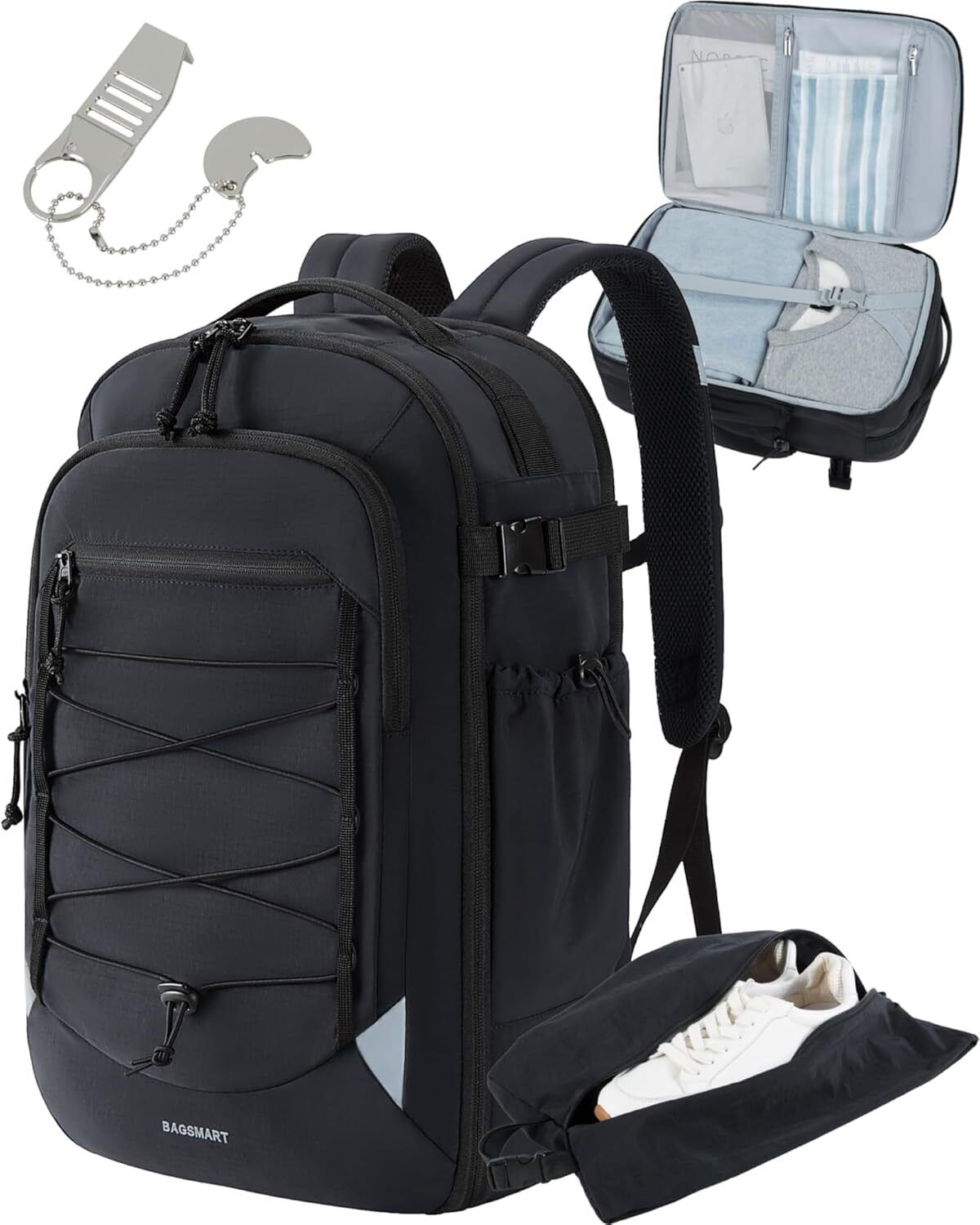 BAGSMART Carry On Travel Backpack, 17.3 Inch Large Inch, Black 