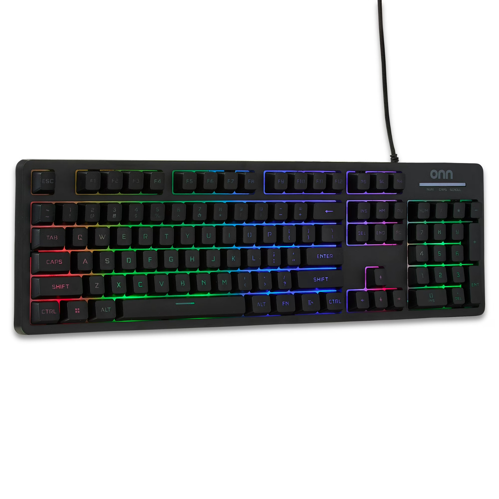 onn Gaming Mechanical Keyboard with Blue Switches, Adjustable 16.8M LED Lighting