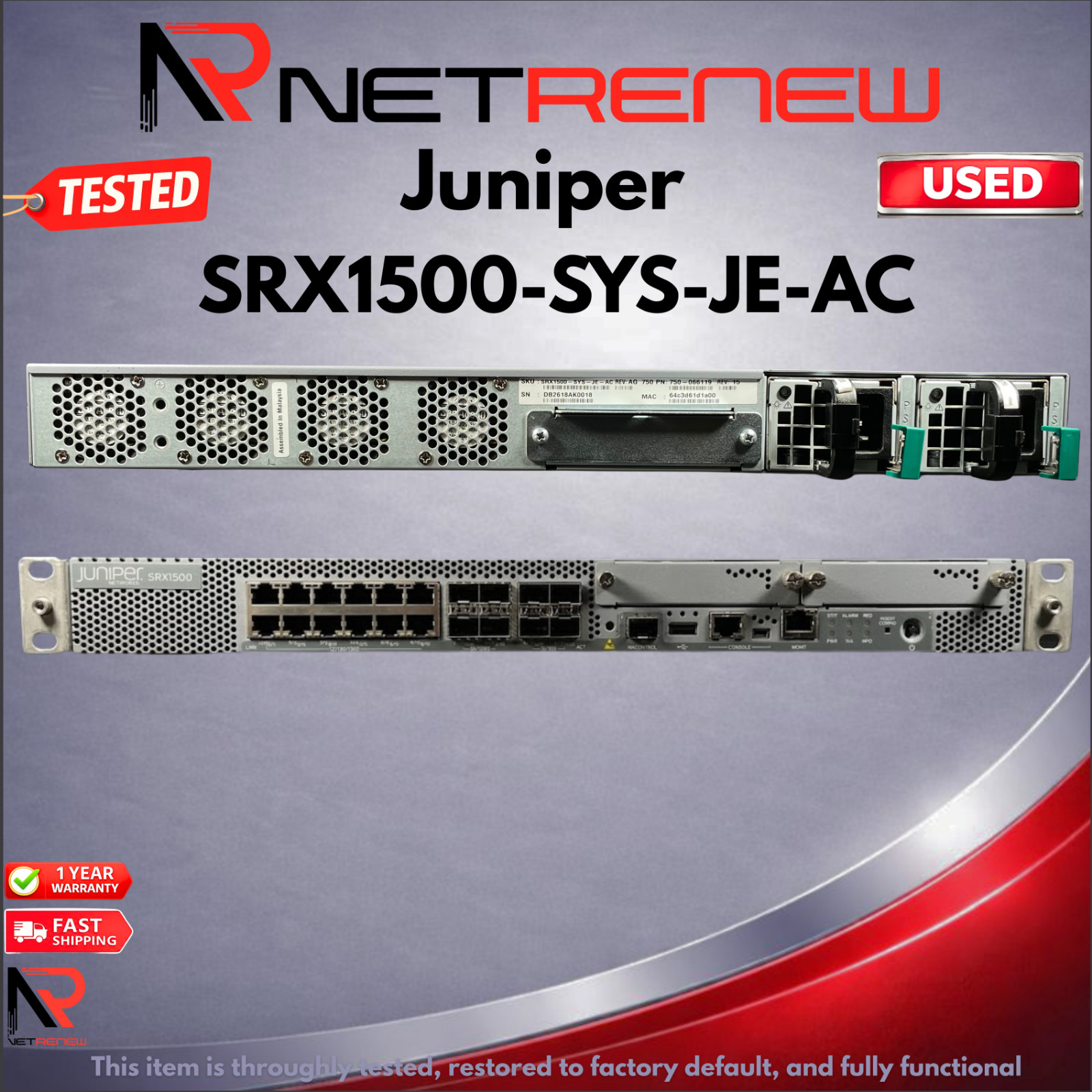 Juniper SRX1500-SYS-JE-AC Services Gateway Firewall Dual PSU