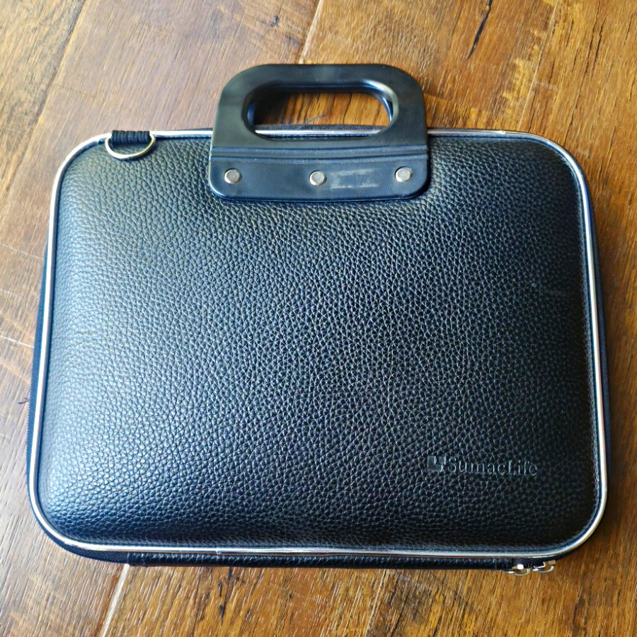 SumacLife Black Faux Leather Laptop Briefcase Padded, Partitions Universal