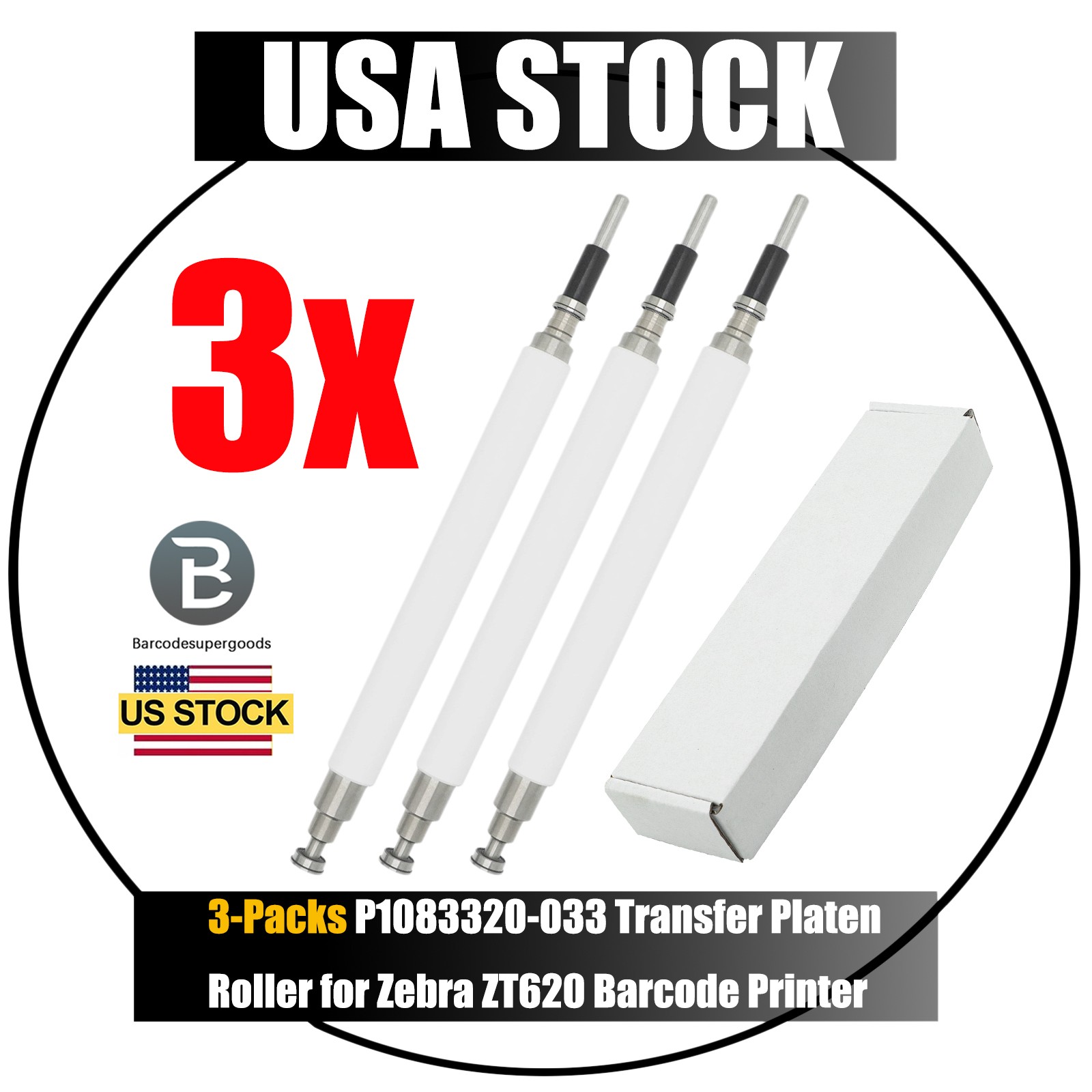 3-Packs P1083320-033 Transfer Platen Roller for Zebra ZT620 Barcode Printer
