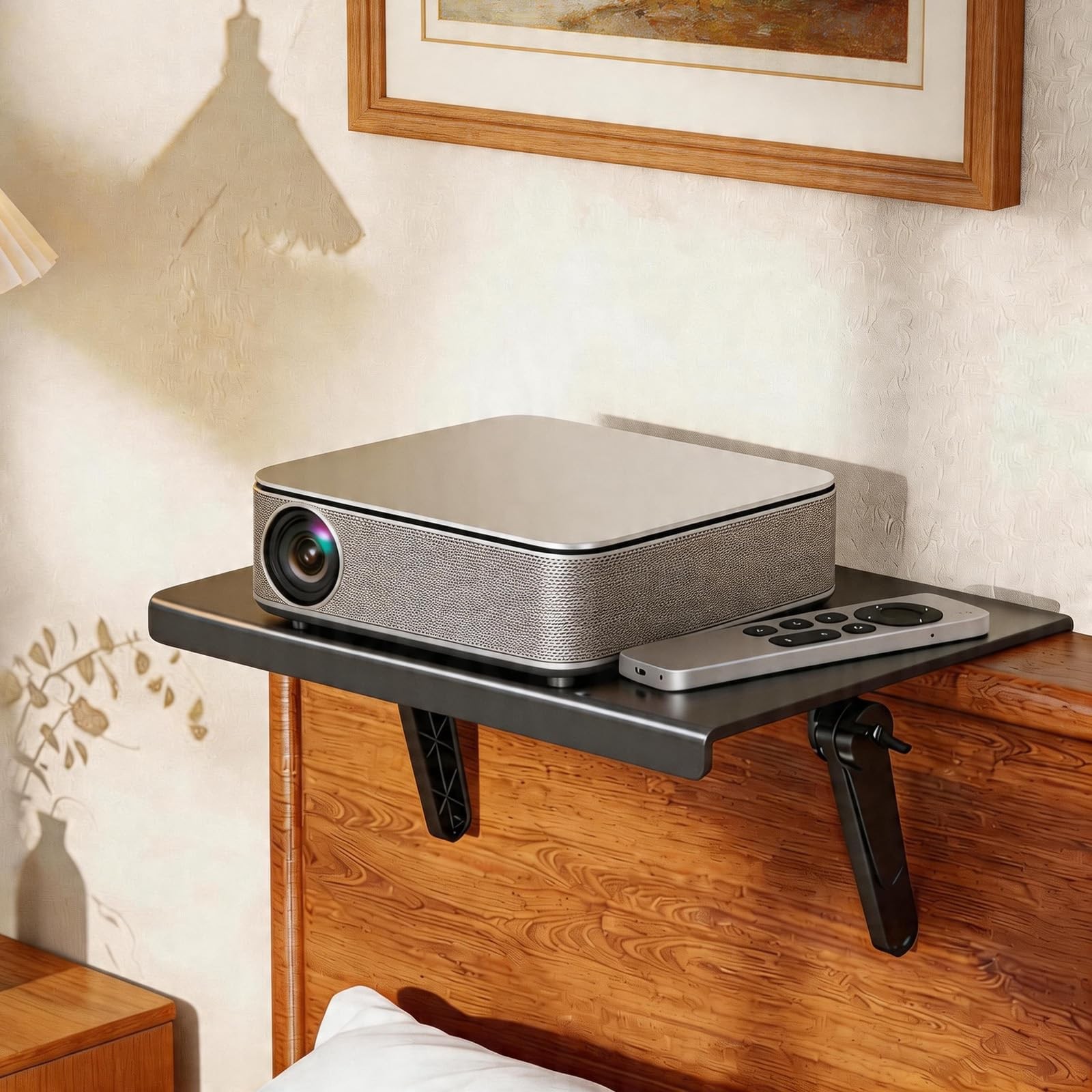 XULIONTS No Drill Projector Shelf, Adjustable Headboard and Sofa Black