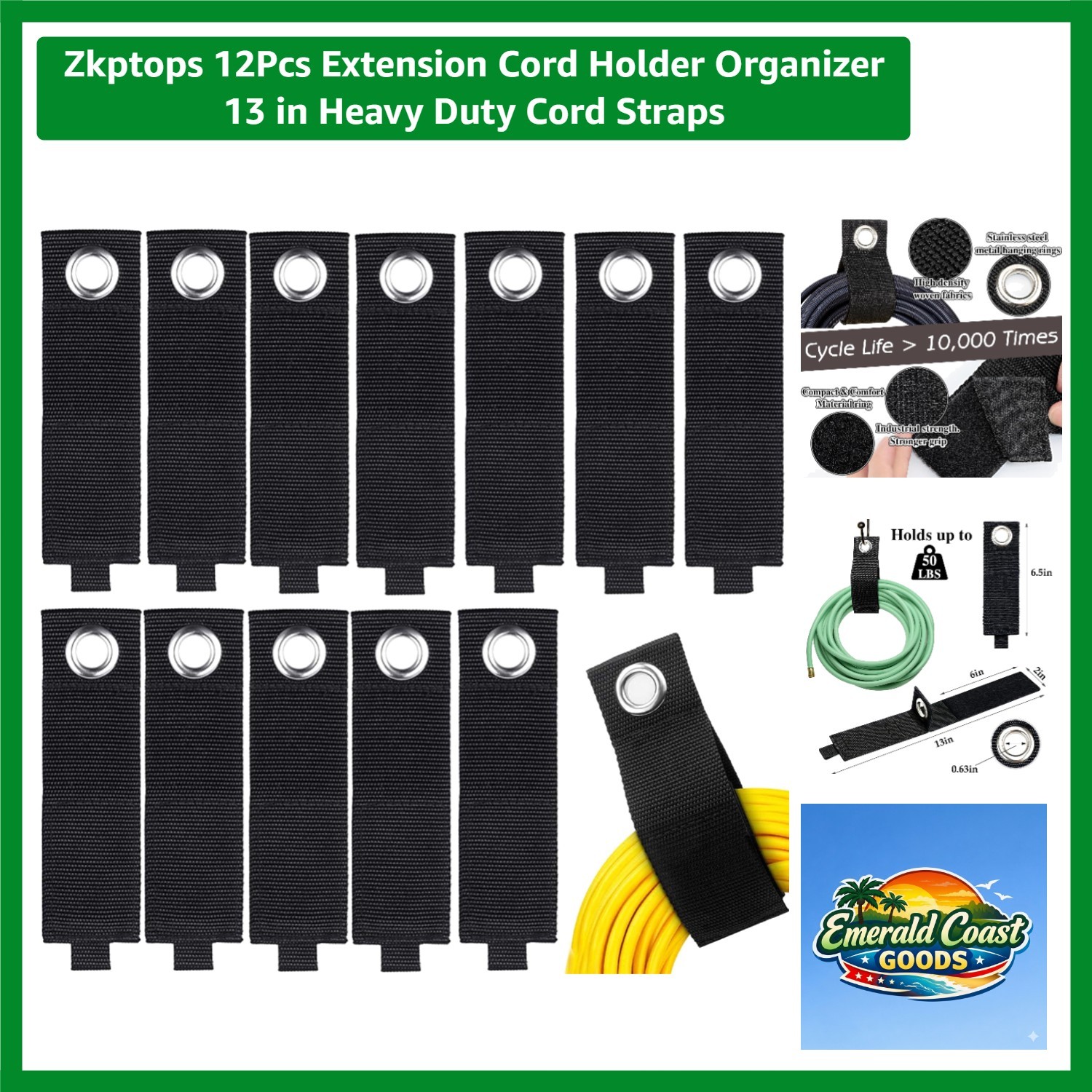 12Pcs Heavy Duty Extension Cord Holder - 13” Organizers for Tangle-Free Storage