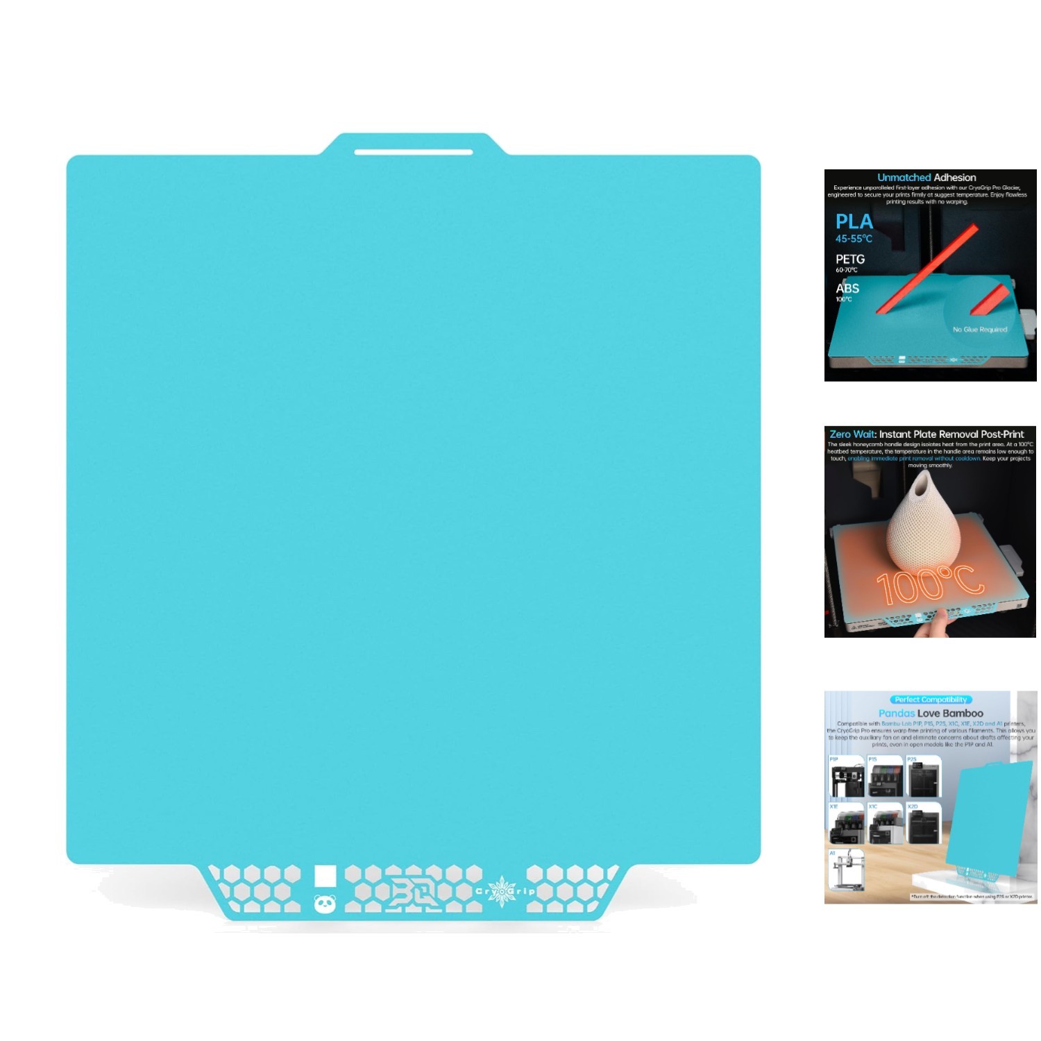 Unparalleled Adhesion CryoGrip Pro Glacier 257x257mm Build Plate for 3D Printing