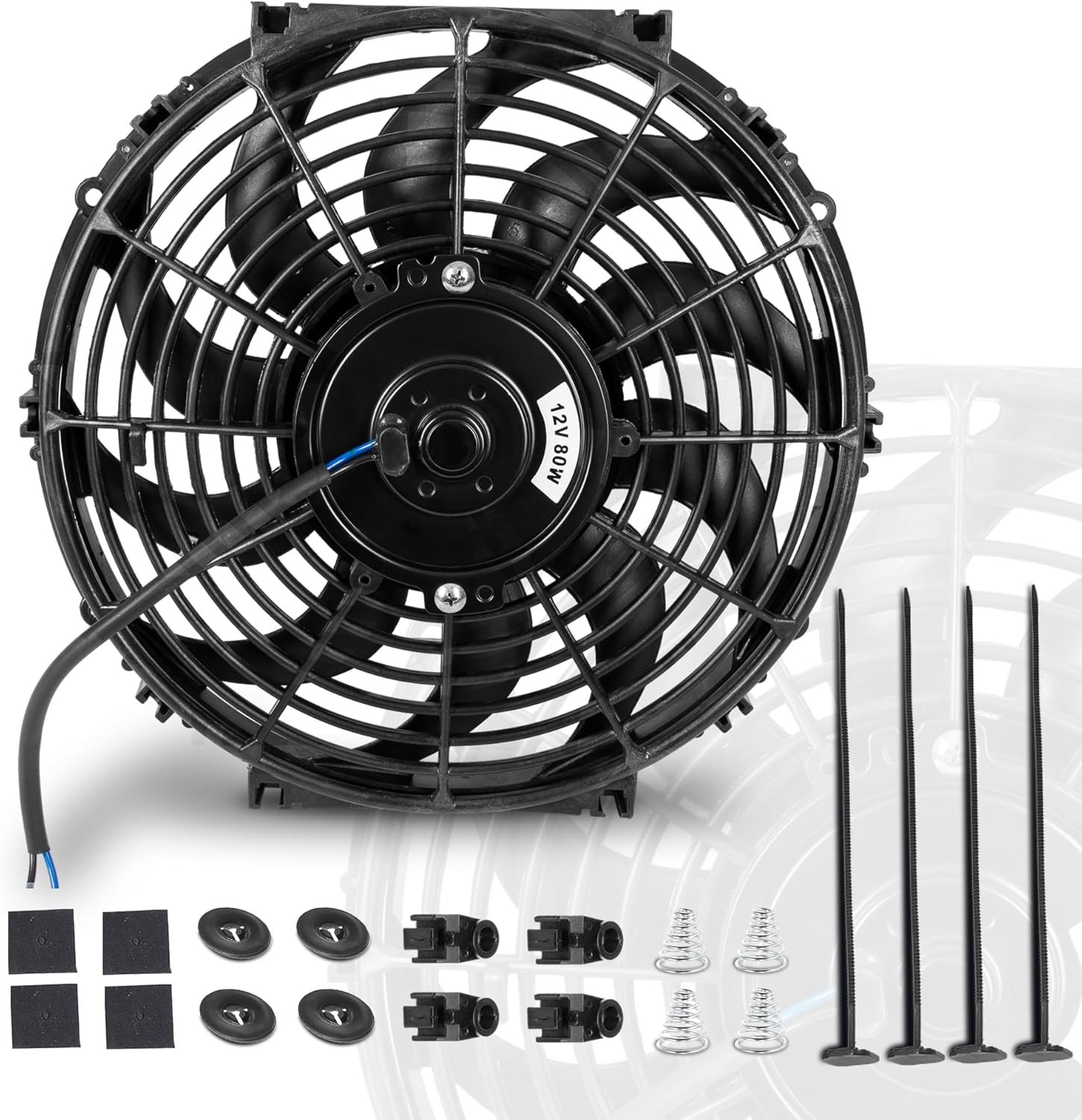 12 Inch 12” Black Universal Electric Radiator Slim Fan 12V 80W High Performance
