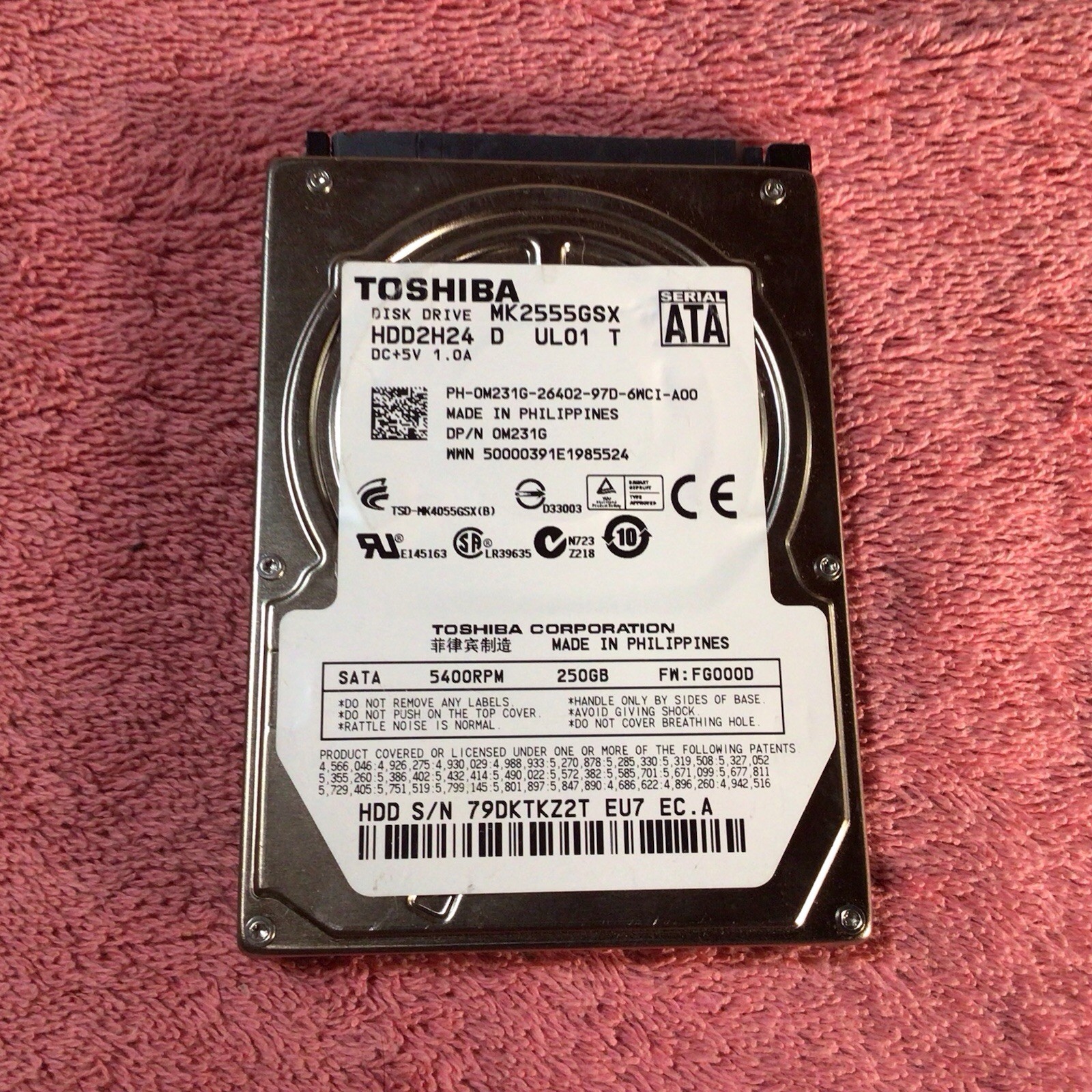 Toshiba MK2555GSX 250gb2.5” 5400 Rpm SATA hard Drive Laptop