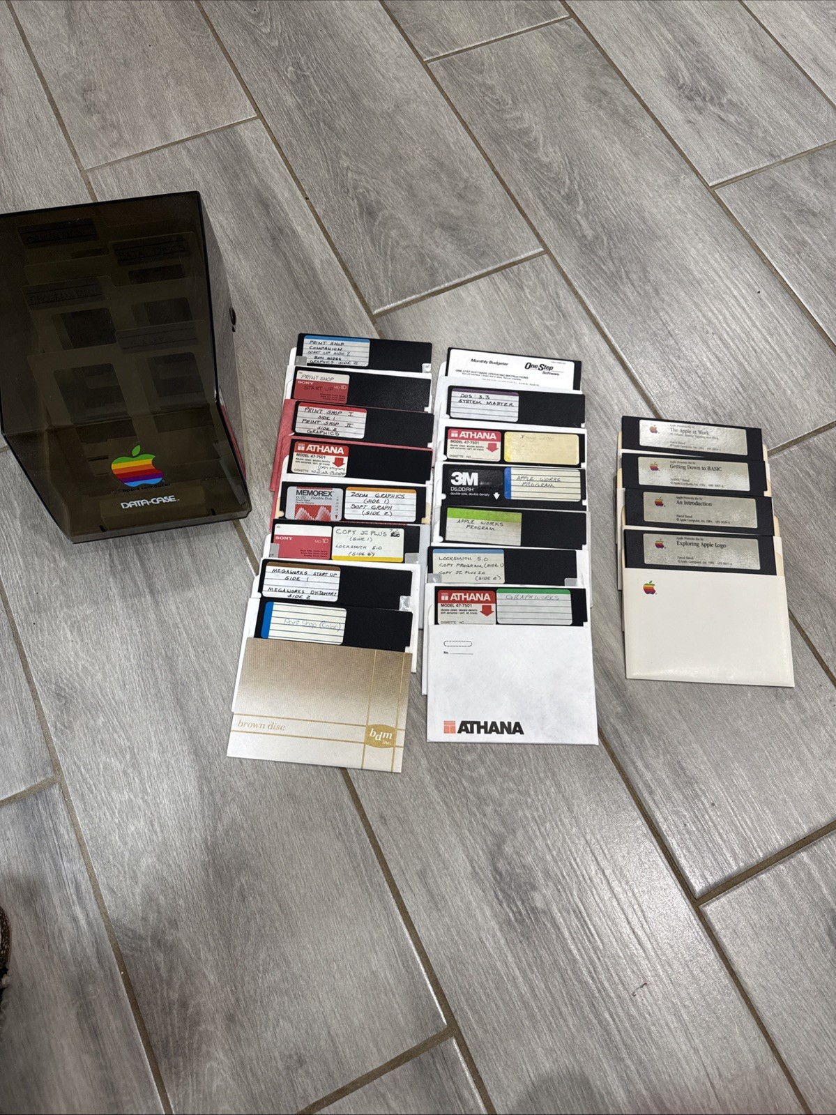 VTG Lot of 15 Apple II IIe IIc 5.25” Software & 4 Apple Floppy w/Data-Case -B9