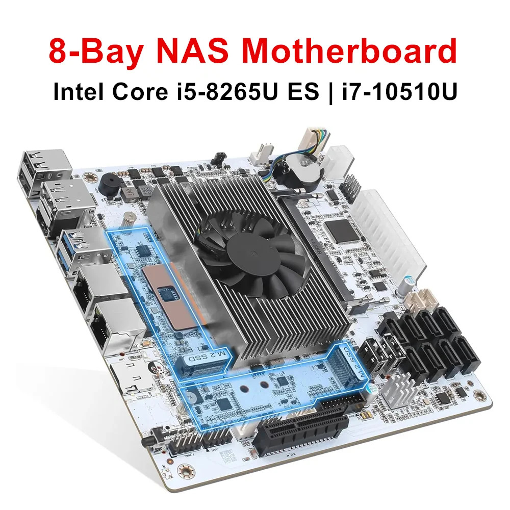 8-Bay NAS Firewall Motherboard Intel Core i7 10510U i5-8265U 8xSATA 2xNVMe 2.5Gb