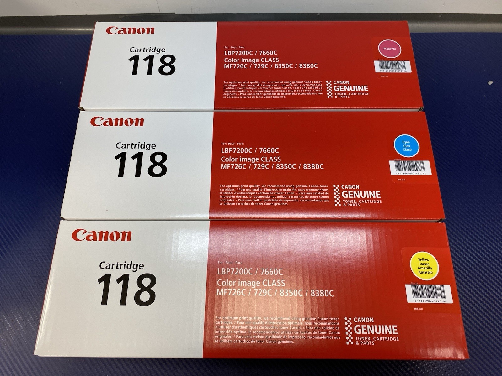NEW LOT OF 3 CANON 118 Toner Cartridge Set Cyan-Yellow-Magenta