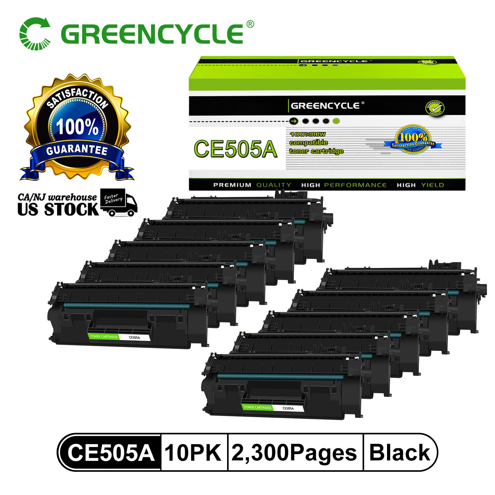 10 Pack CE505A Toner Cartridge Fit for HP 05A LaserJet P2030 P2035 P2050 P2055
