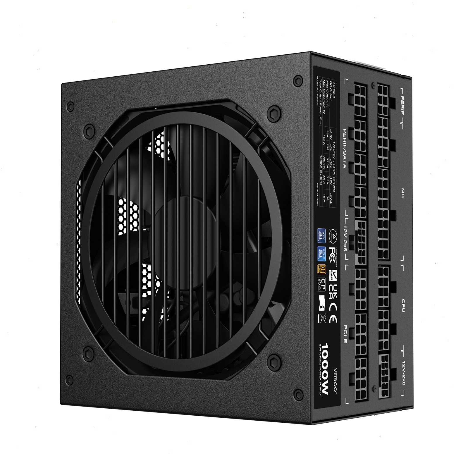 OPEN BOX Vetroo 1000W Power Supply PCIE5.1 Full Modular 80 plus Gold - Black