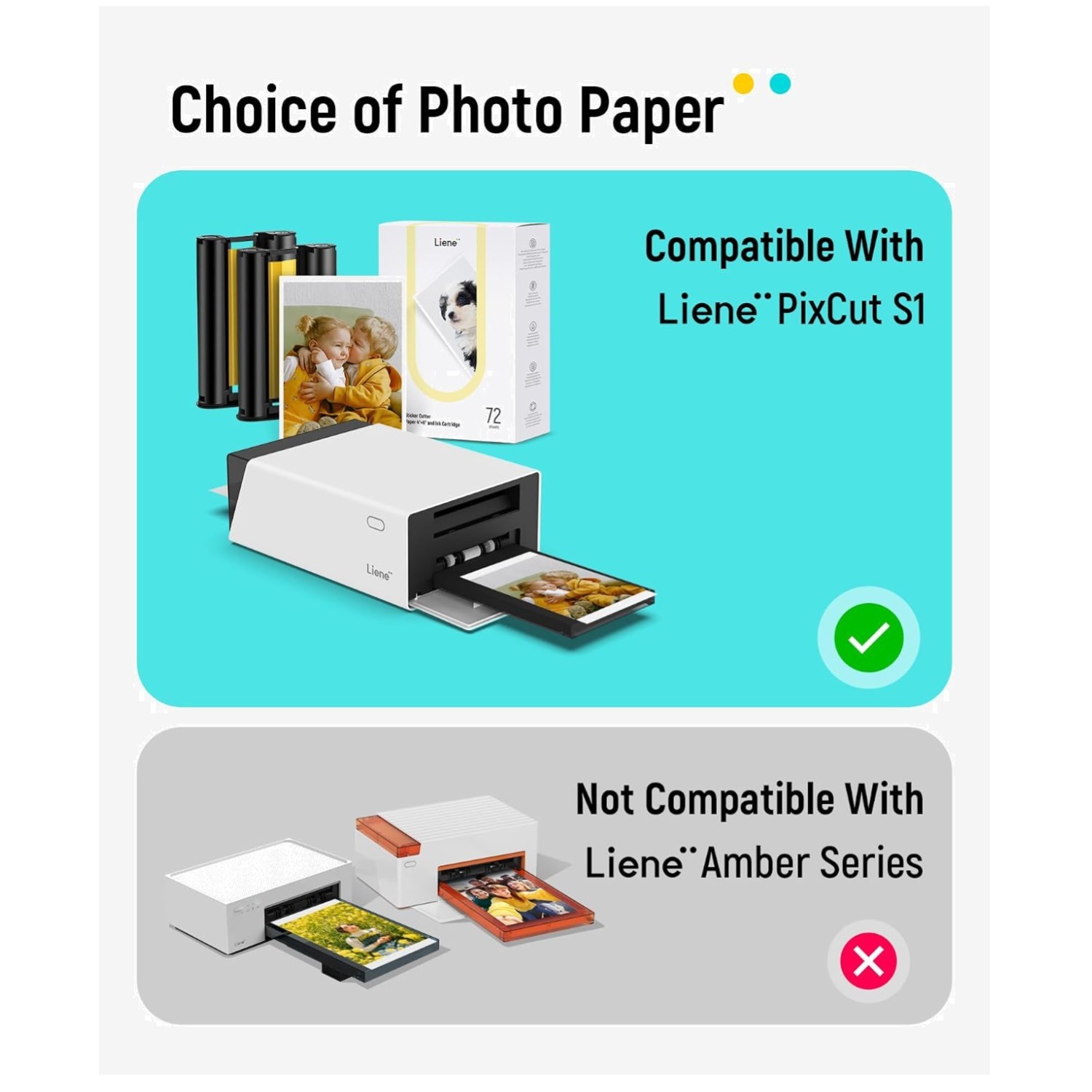 72 Sheets 4x6 Photo Paper & 2 Ink Cartridges for PixCut S1