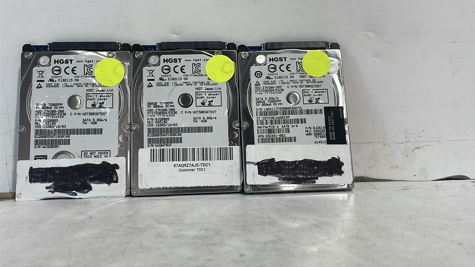 HGST Z7K500 500GB HTS725050A7E630 7200RPM SATA III 2.5" HDD Lot Of 3
