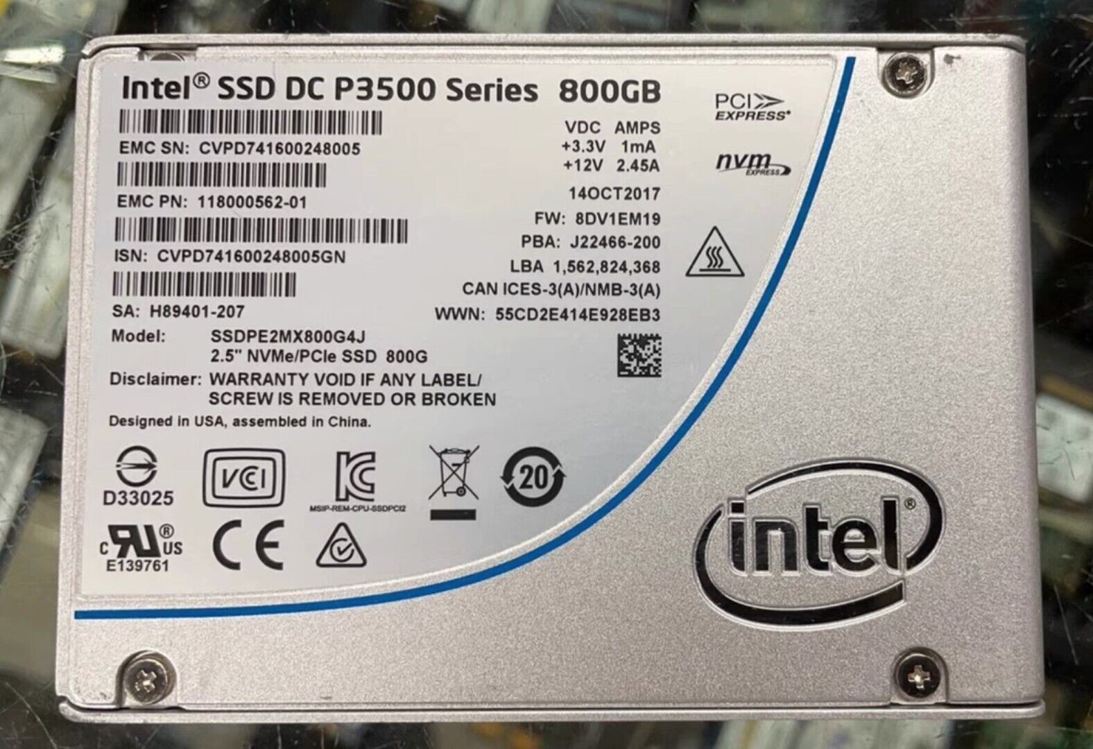 Intel SSD DC P3500 Series 800GB SSDPE2MX800G4J 2.5\'\'NVMe/PCIe Solid State Drive