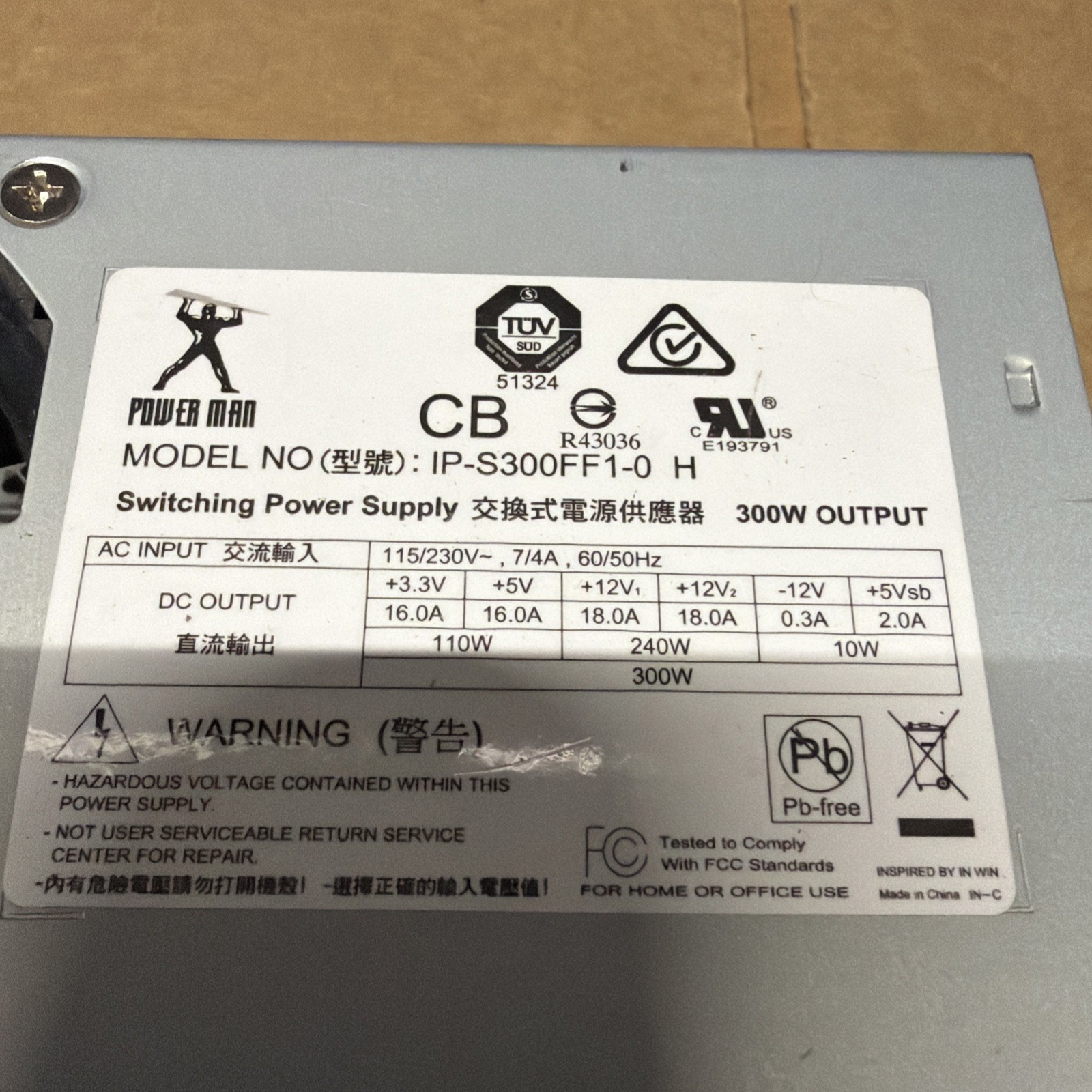 Power Man  300 W 20+4 Pin TFX Desktop Power Supply IP-S300FF1-0