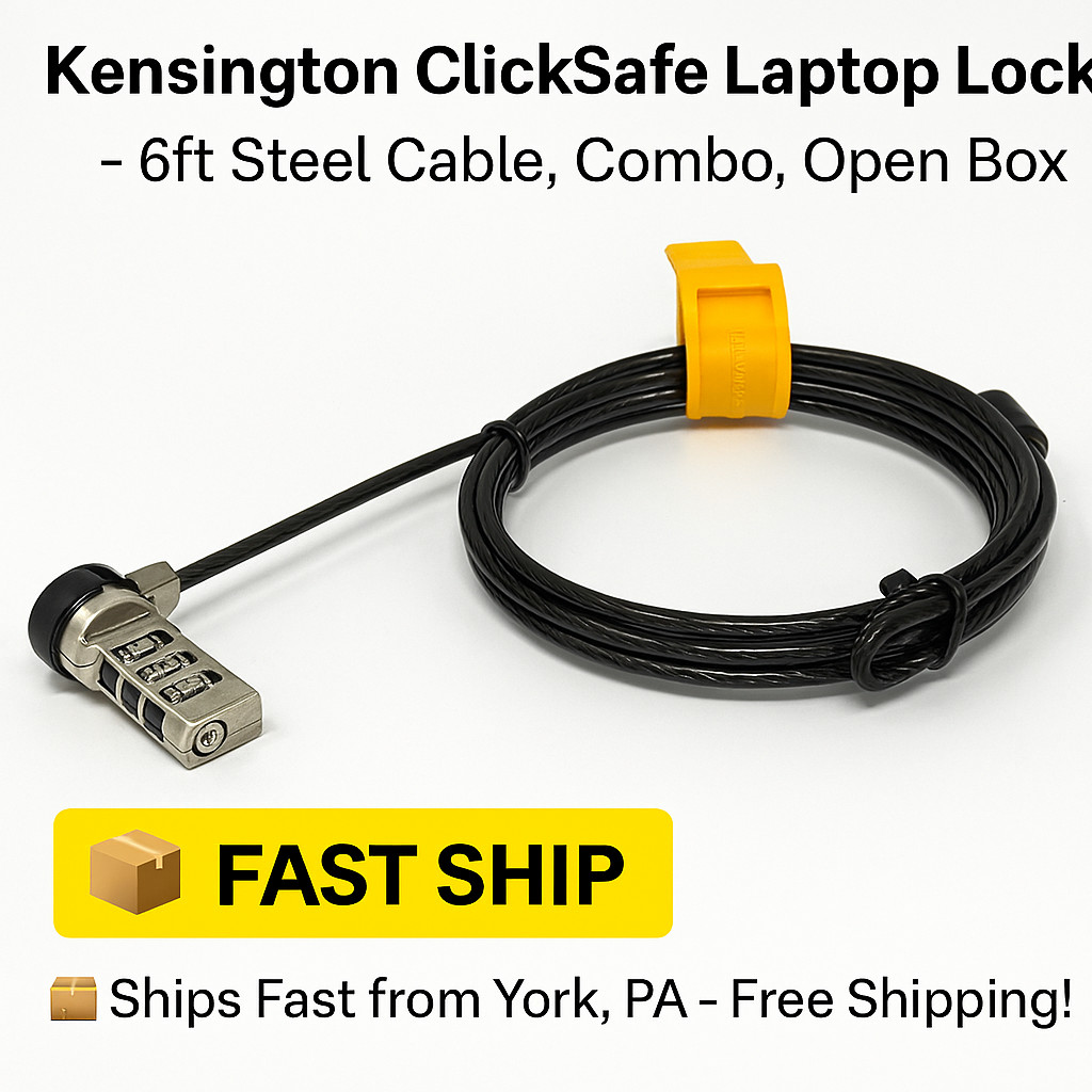 Kensington ClickSafe Laptop Lock – 6ft Steel Cable, Combo, Open Box, Fast Ship