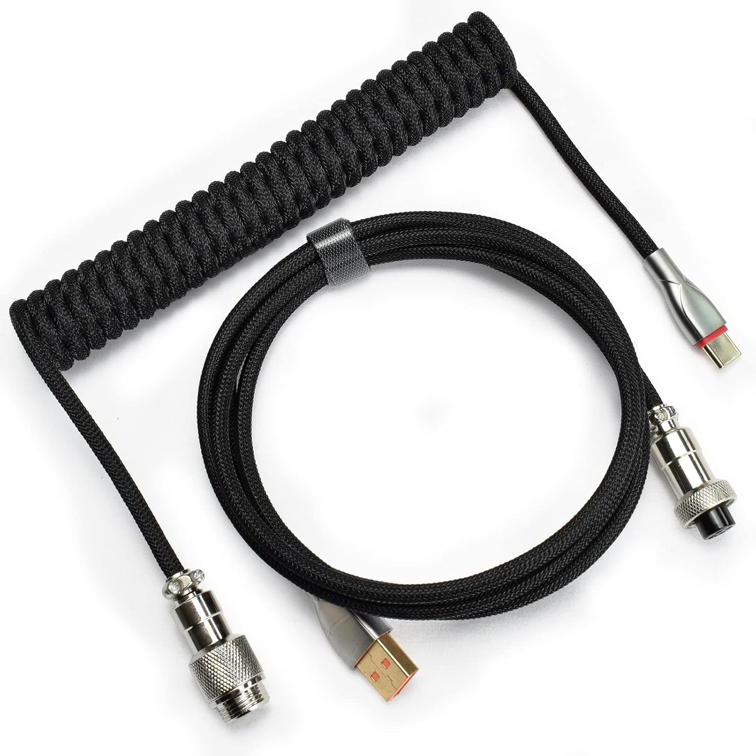 Braided Keyboard Cables 1.5M Coiled Type-C to USB a with Detachable Aviator Conn