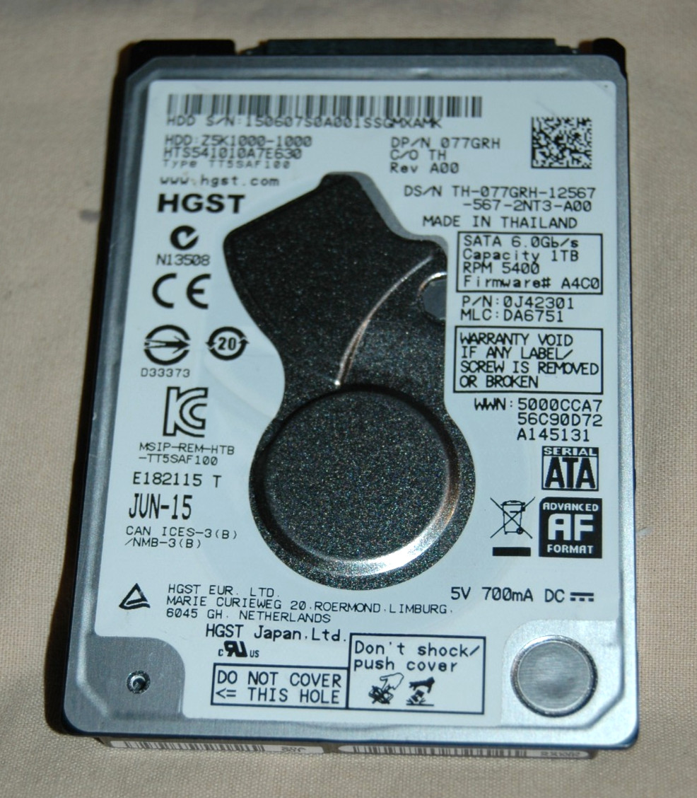 HGST 1TB SATA 2.5 HDD Hard Drive HTS541010A7E630