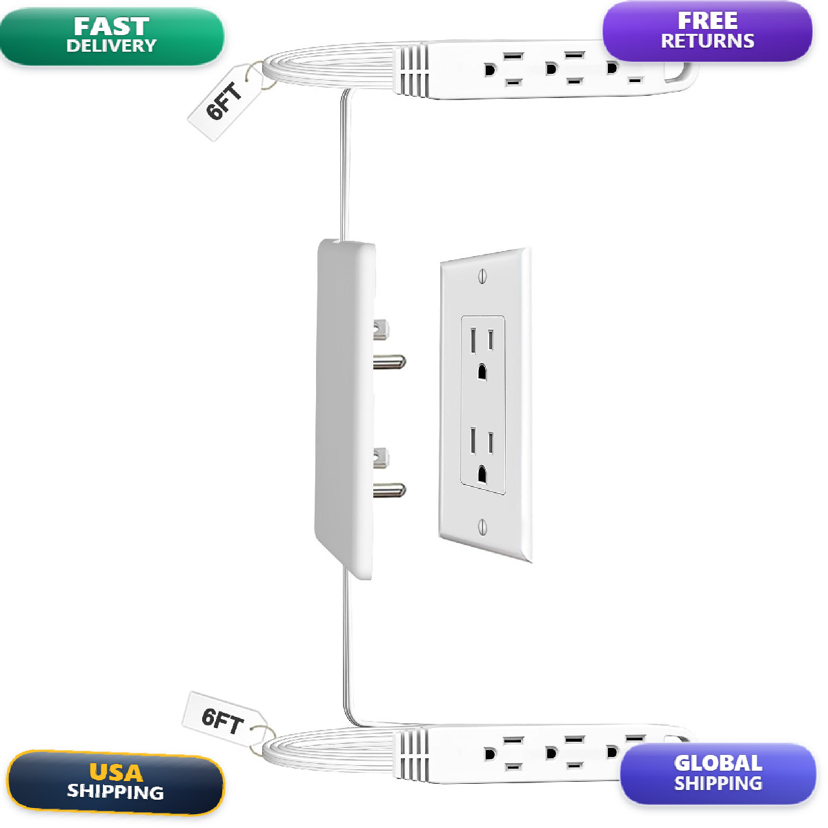 Cabocasa Dual 6Ft Ultra-Thin Outlet Concealer Universal Size Outlet Cover 6Ft