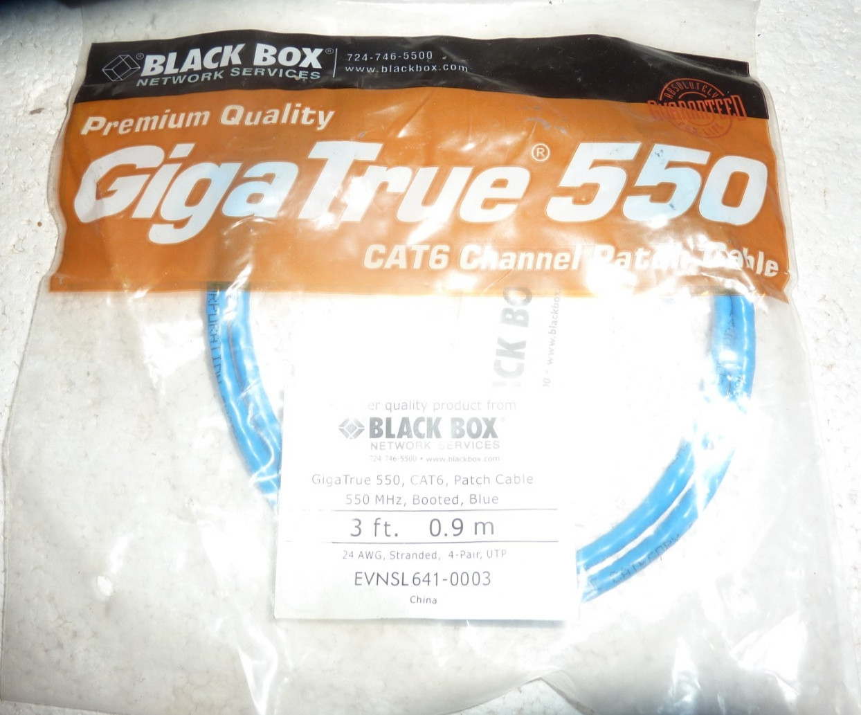 New Black Box Giga True 550 Cat6 Channel Patch Cable 3 feet  S-60
