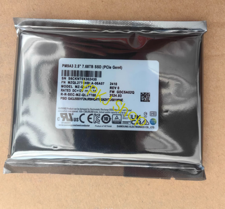 NEW Samsung SSD MZQL27T6HBLA-00A07 PM9A3 2.5" 7.68TB SSD (PCIe Gen4) DHL/FEDEX