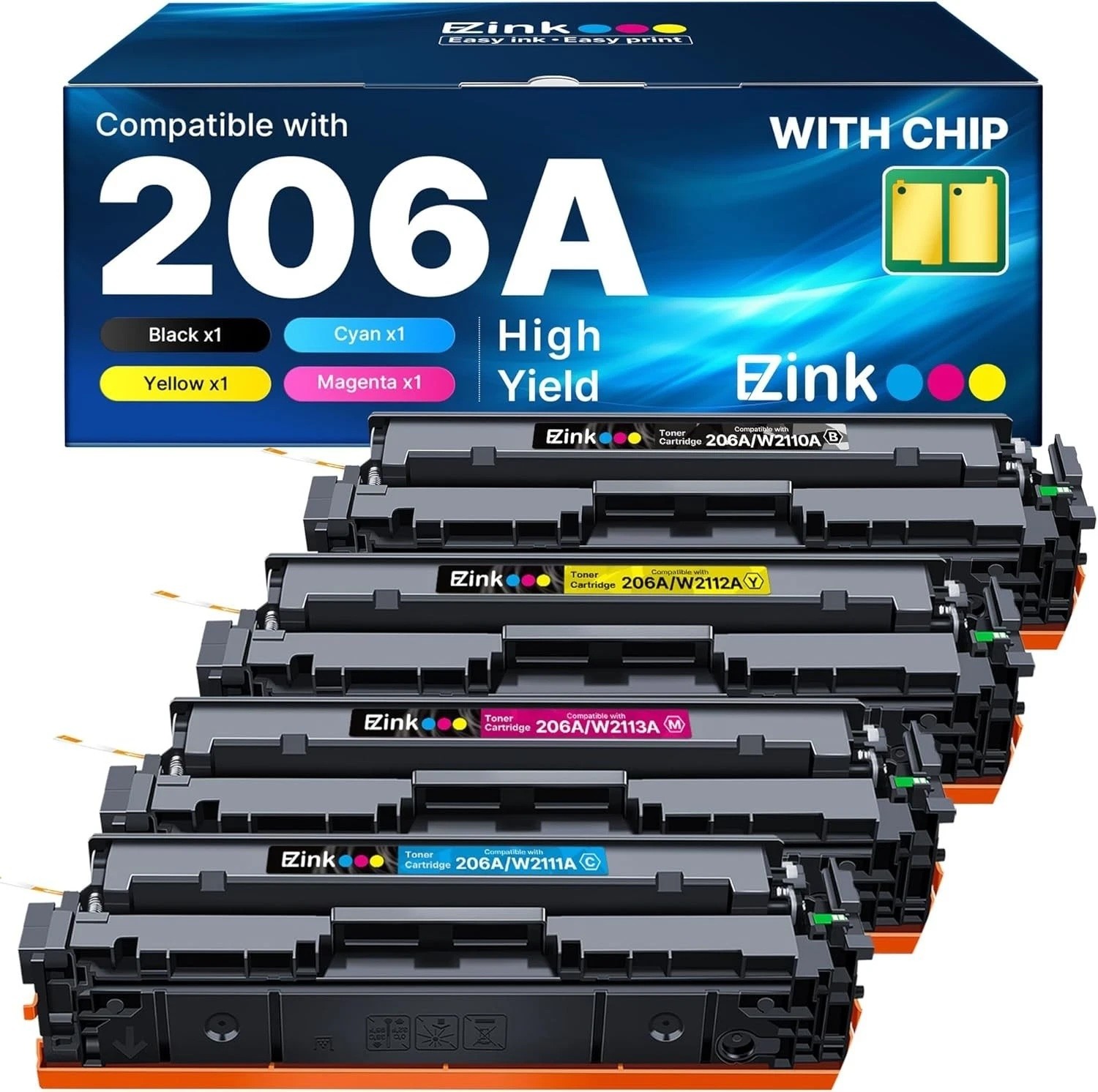 ** NEW HP Toner | 206A / 206X | Black / Color | With Chips | Compatible | 4-Pack