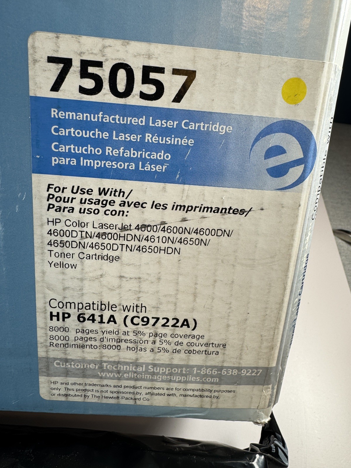 Unused elite image laser toner cartridge 75057 Yellow cartridge new C9722a