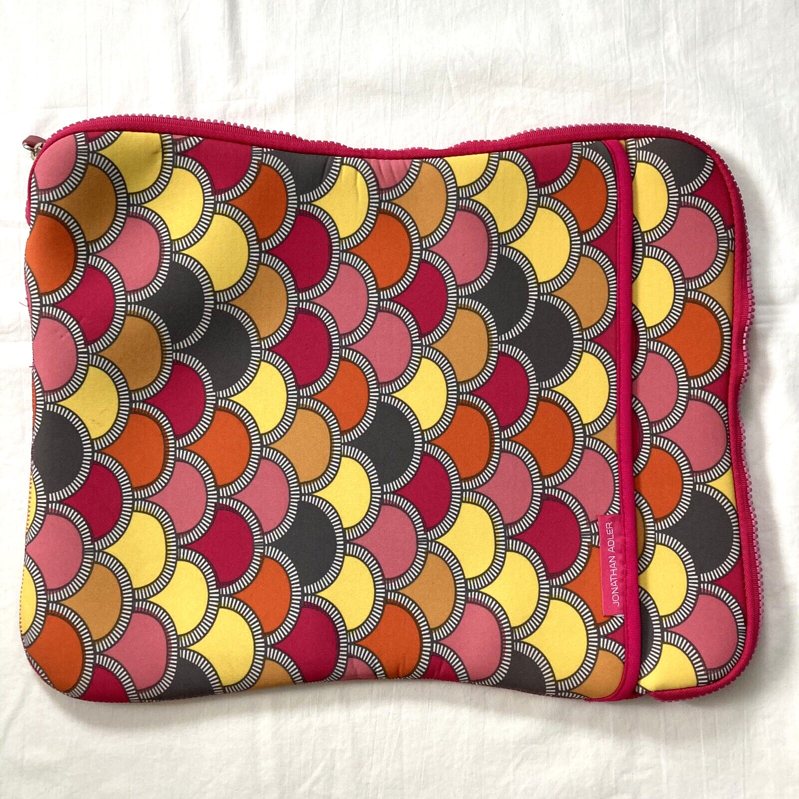 Jonathan Adler Laptop Sleeve Pink Geometric Fish Scale Padded Zipper Case 15.4"