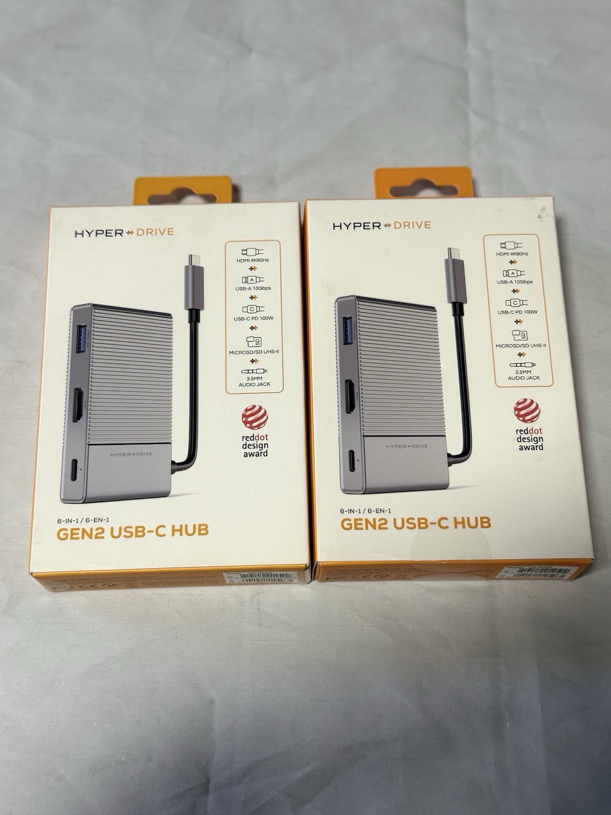 Lot of 2 HyperDrive GEN2 6-in-1 USB-C Hub 4K 60Hz 100W PD HD-G206 NEW