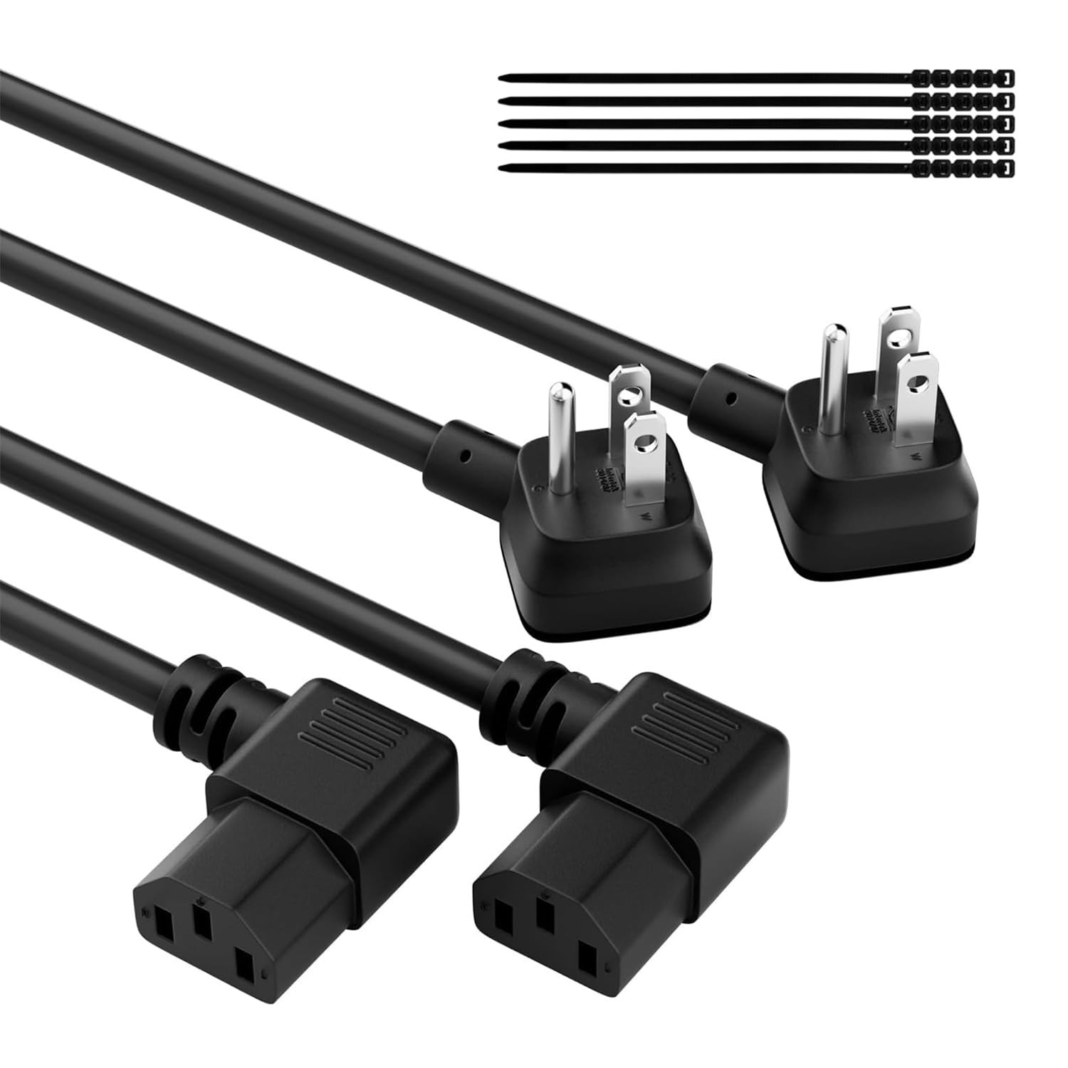 3-Prong 45 Degree Flat to 90 Angled Plug Power Cord 7 Ft/2 Pack, Heatproof Fl...