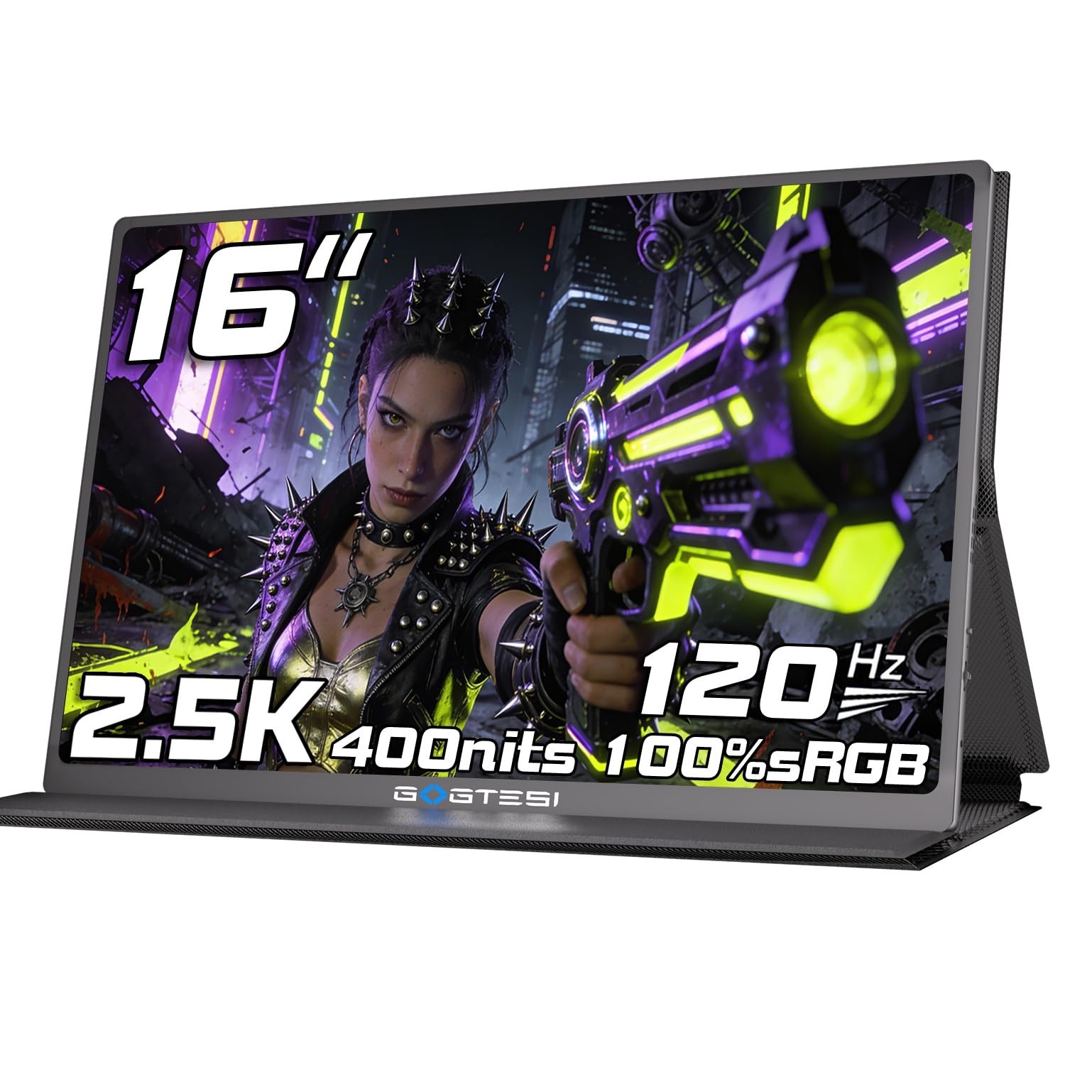 Gogtesi Portable Gaming Monitor, 16-inch, 120Hz, 100% sRGB, 2.5K QHD, 400 Nits