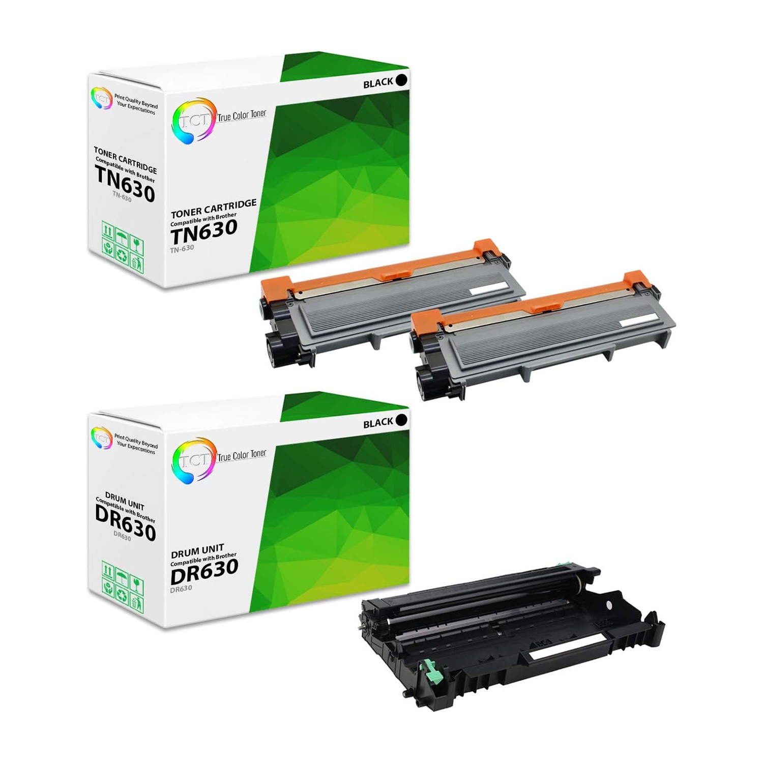 3Pk TCT Compatible TN630 & DR630 For Brother HL-L2340dw Compatible Toner & Drum