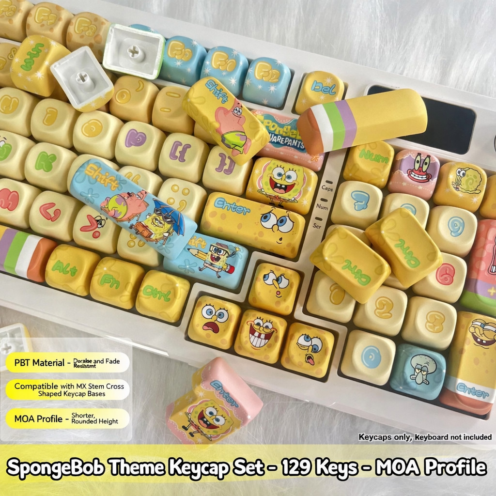 SpongeBob MOA 135-Key PBT Keycap Set for MX Mechanical Keyboard Cute Theme