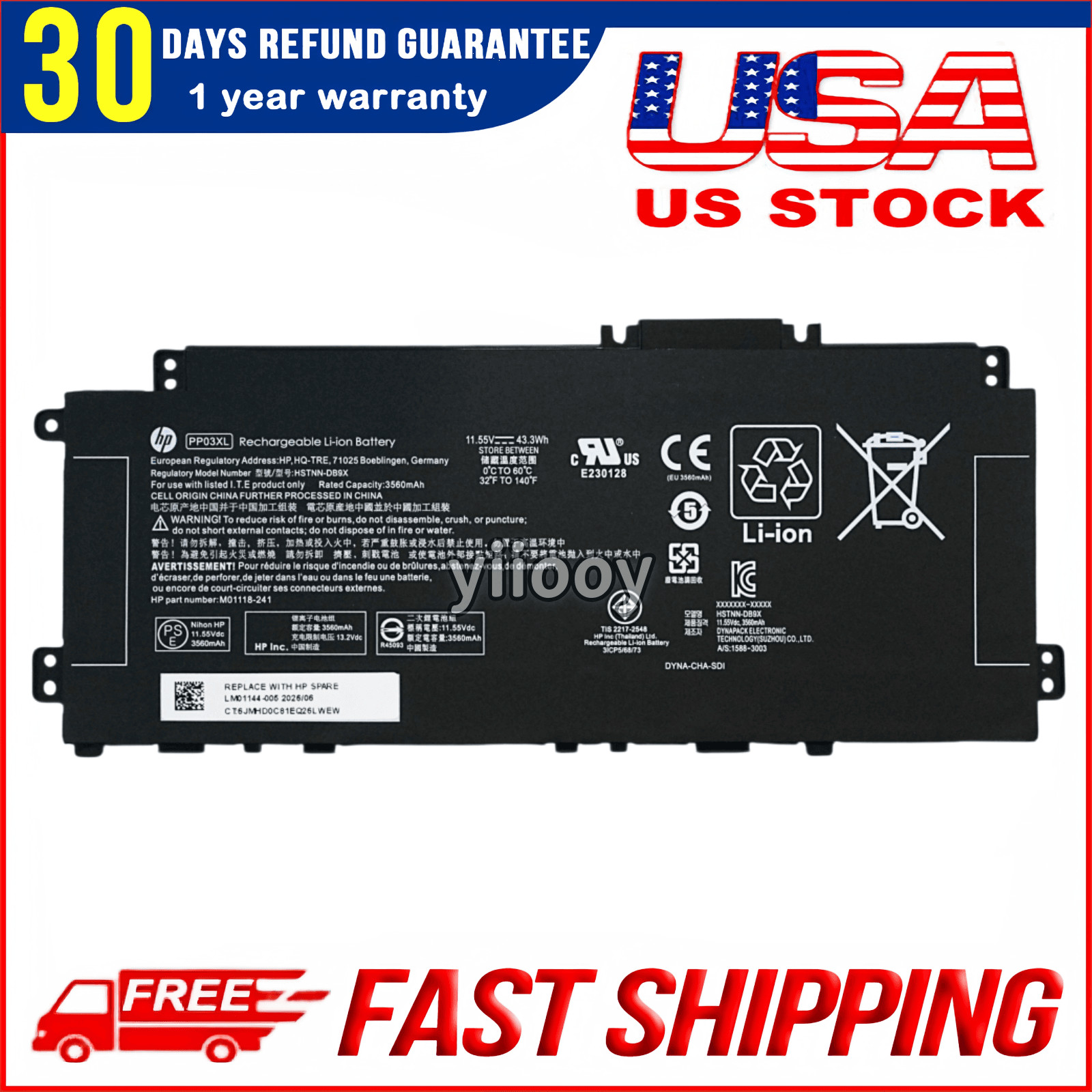 Genuine PP03XL PV03XL Battery For HP Pavilion X360 13‑BB 14‑DV 15‑EH L83388‑421