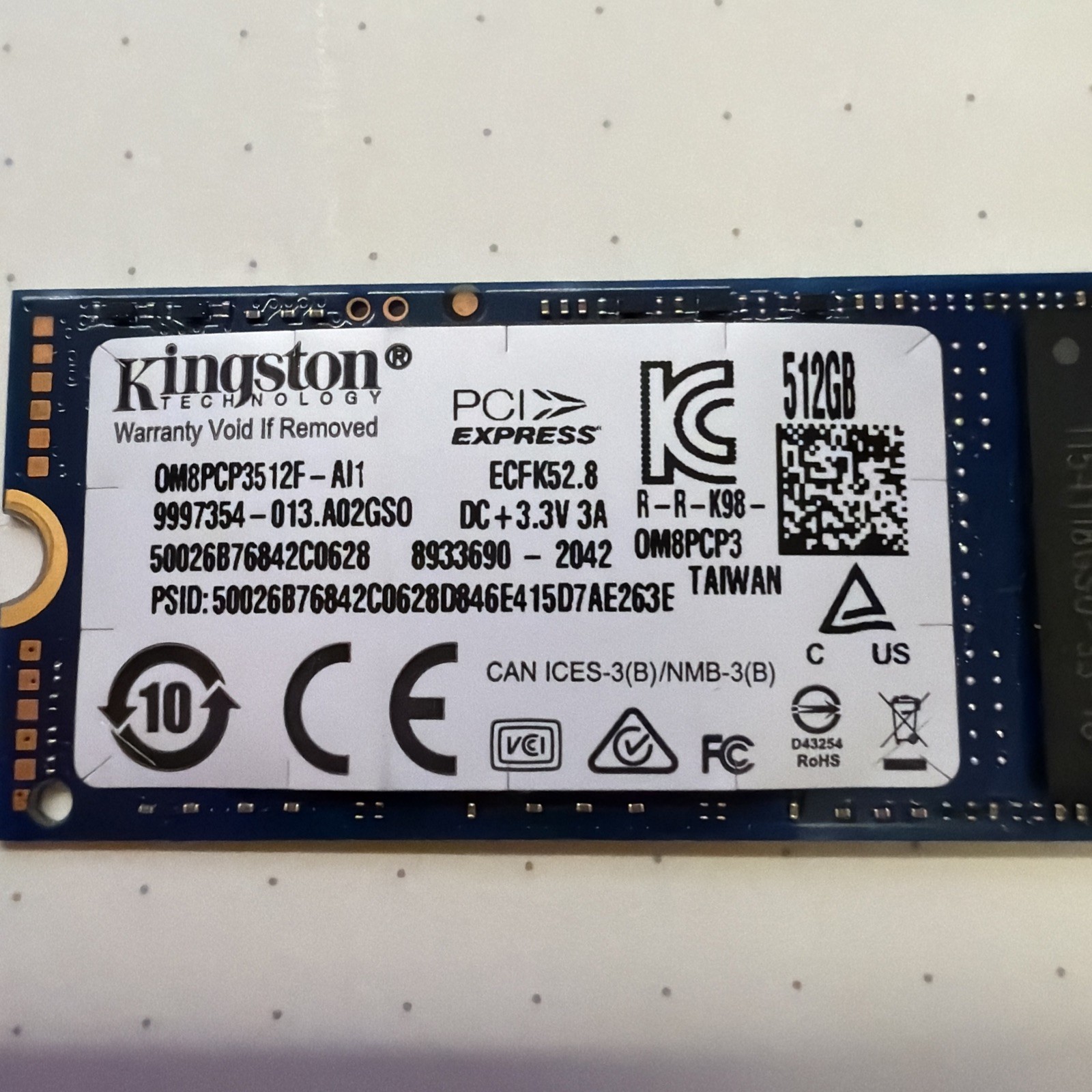 Kingston M.2 PCIe PCI Express Internal SSD 512GB Blue 0M8PCP3512F-AI1