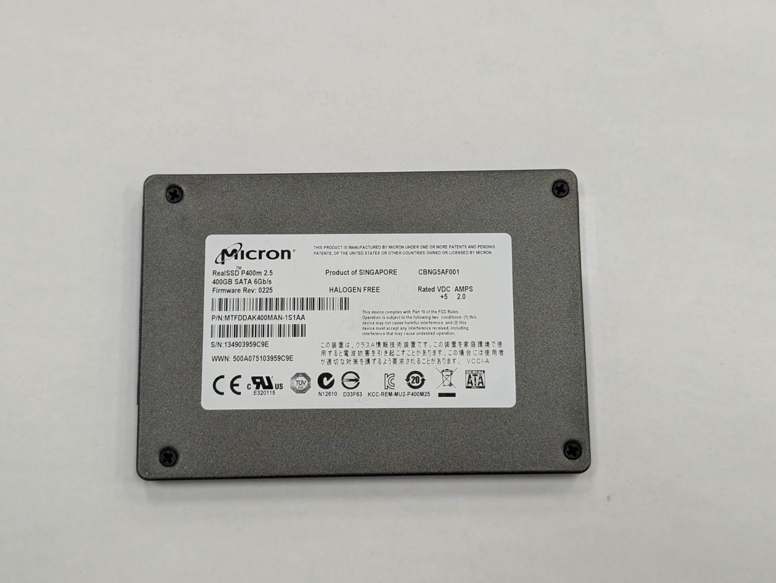 Micron RealSSD P400m 2.5" 400GB SATA III SSD - 100% Health